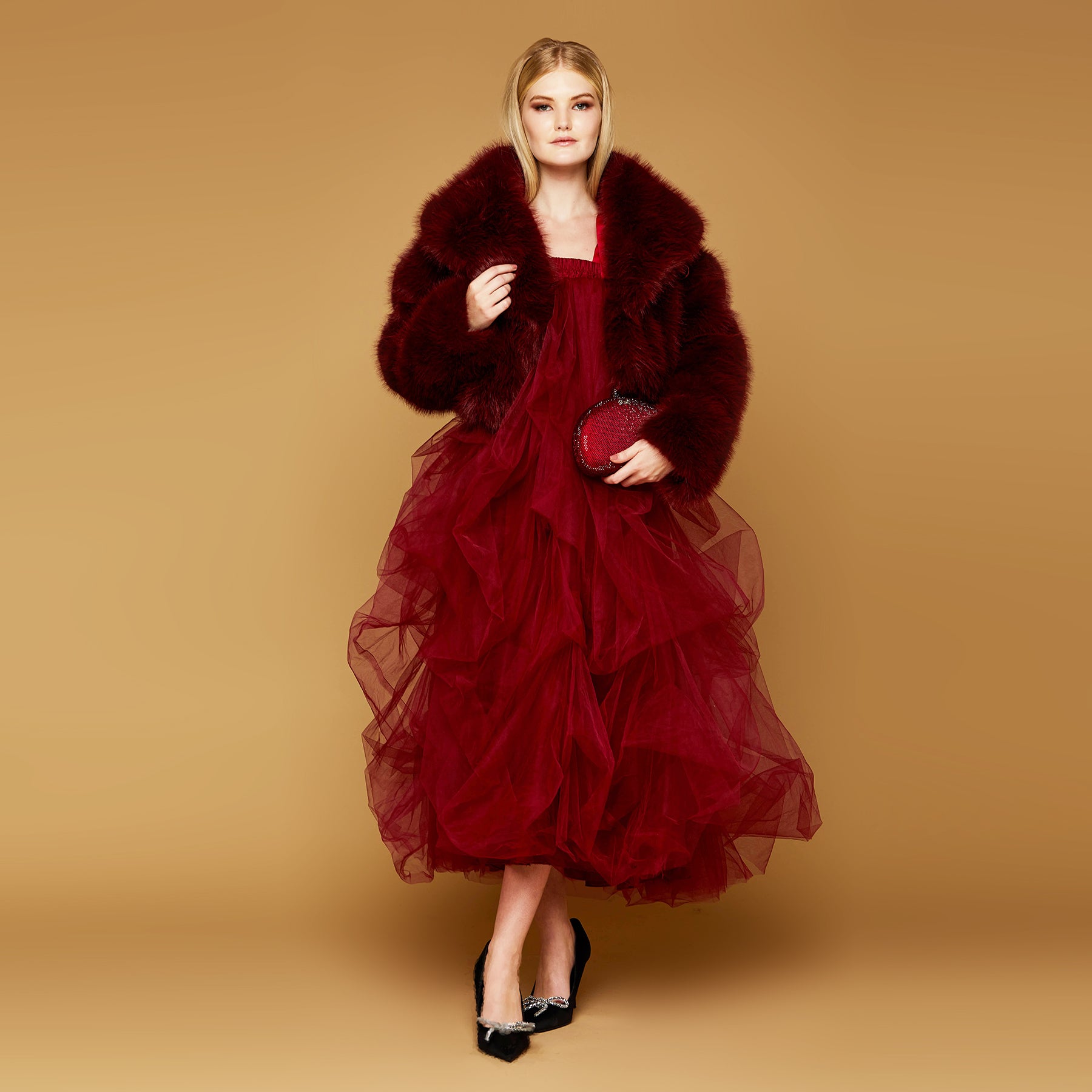 MINKY WAISTCOAT JACKET - ROUGE