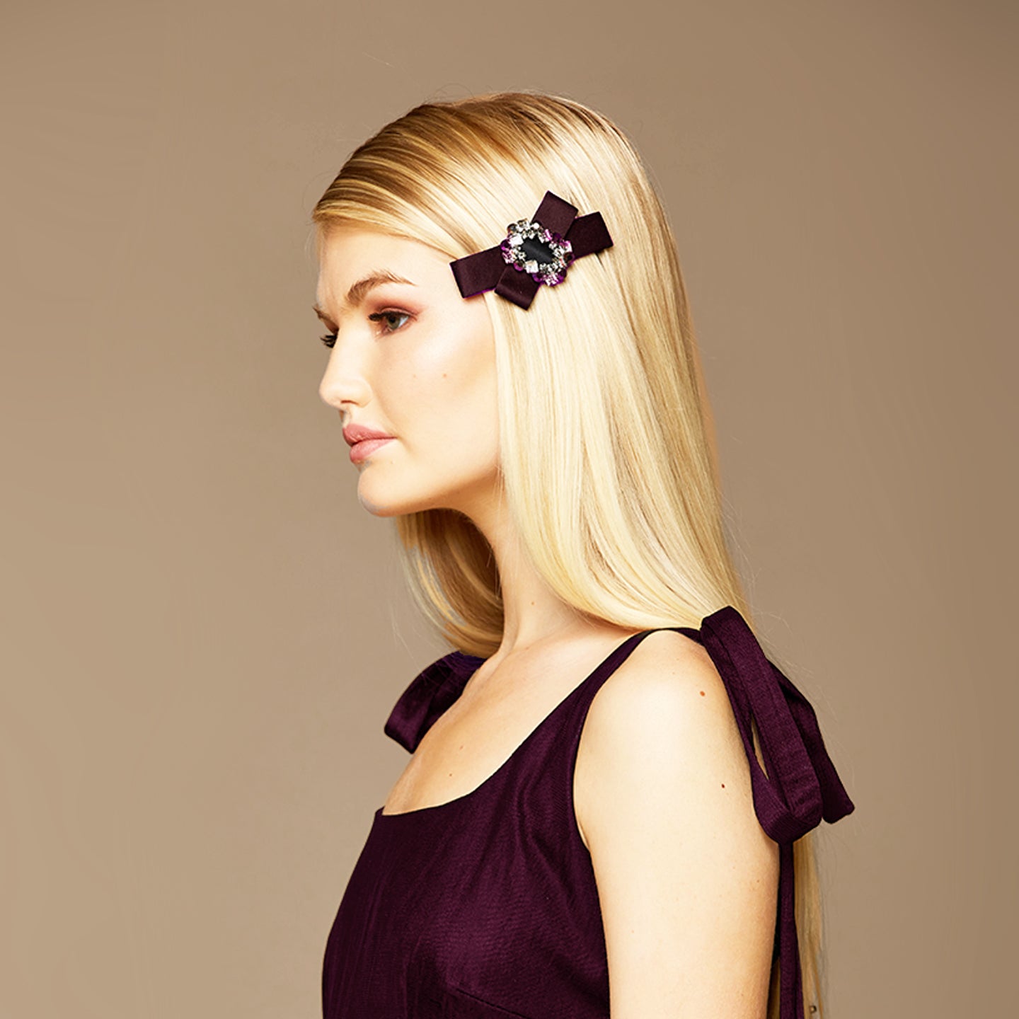 MME.MINK BOW HAIR BARRETTE - PLUM