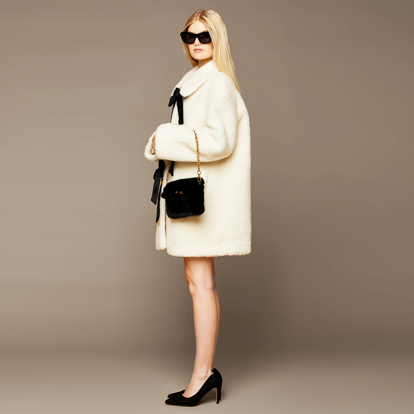 MINKY TEDDY BOW 3/4 COAT - NEIGE