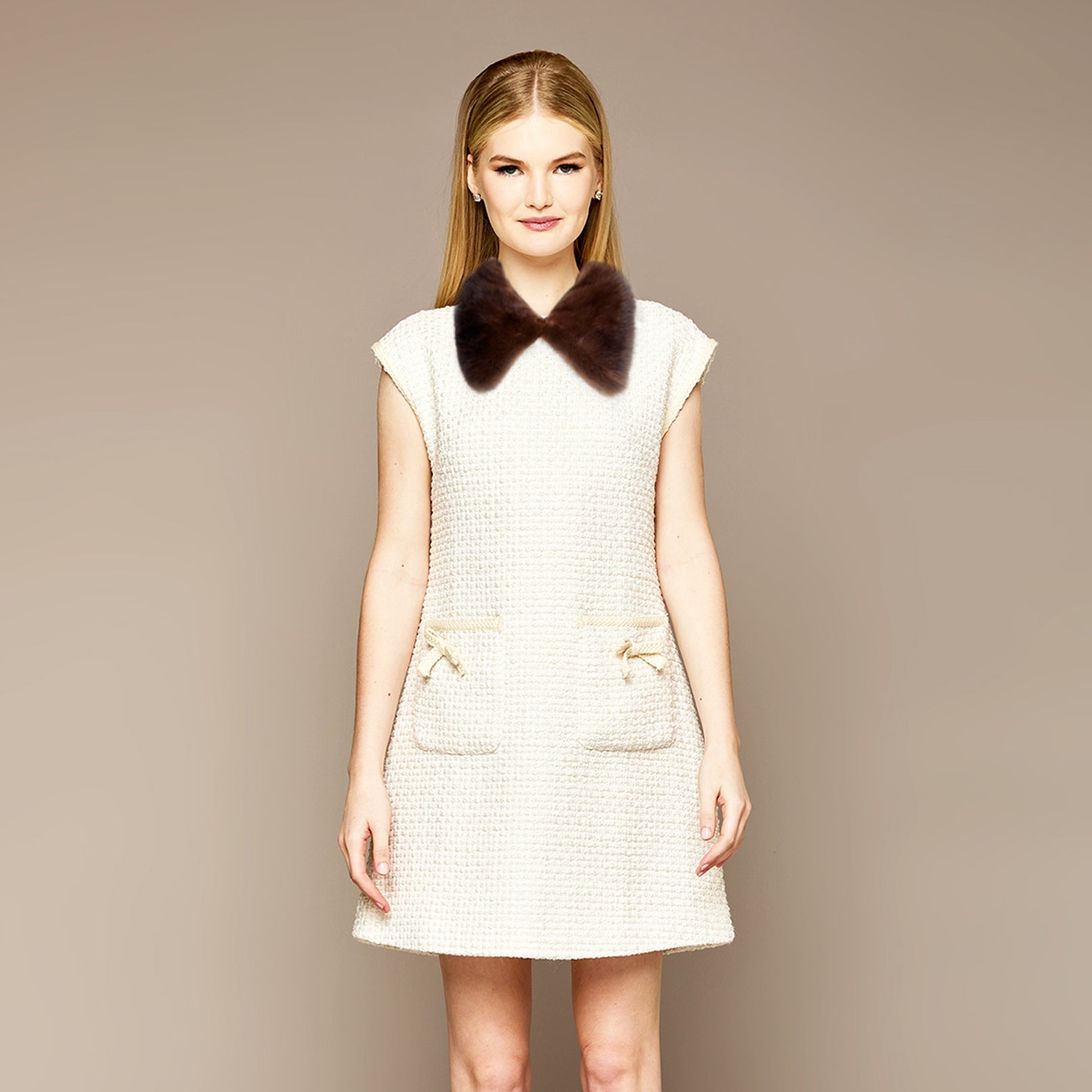 MME. TURLINGTON BOUCLÉ Dress + MINK Collar - CREME