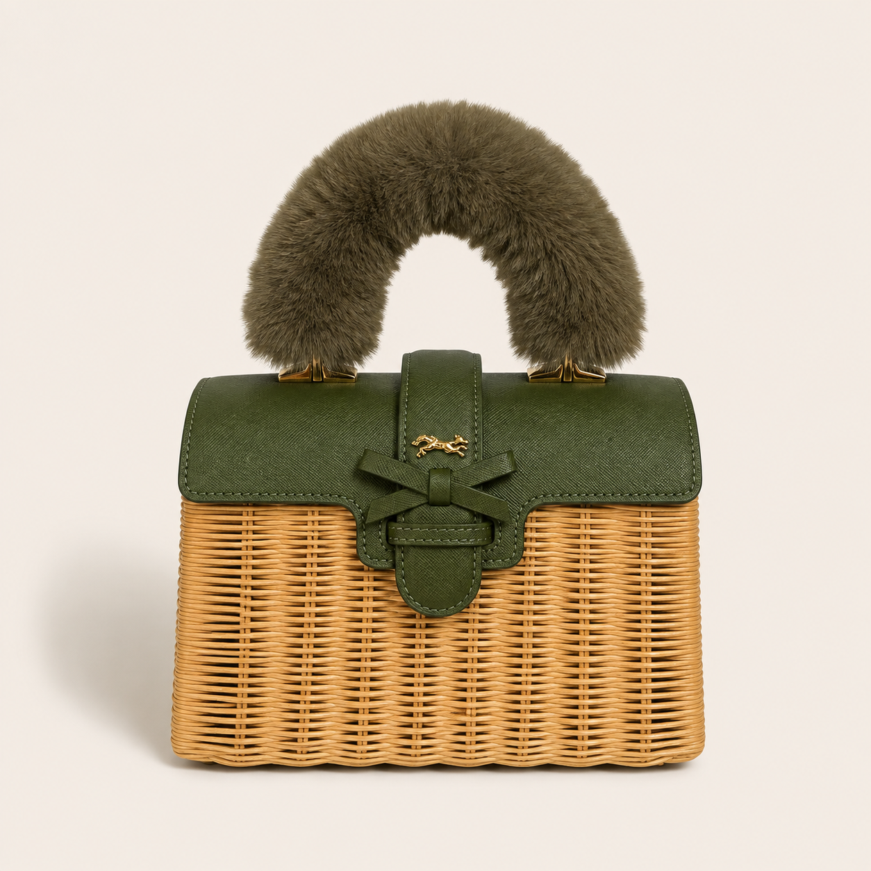 THE CARLTON BOW MINK BASKET 20cm - MOSS