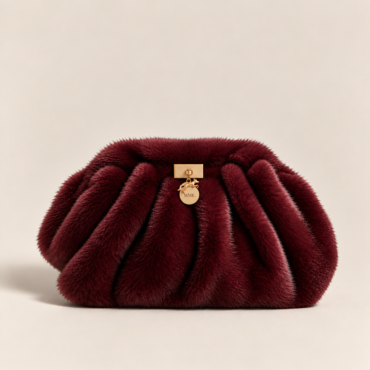 MME. PLEATED FUR CLUTCH - BURGUNDY/WINE