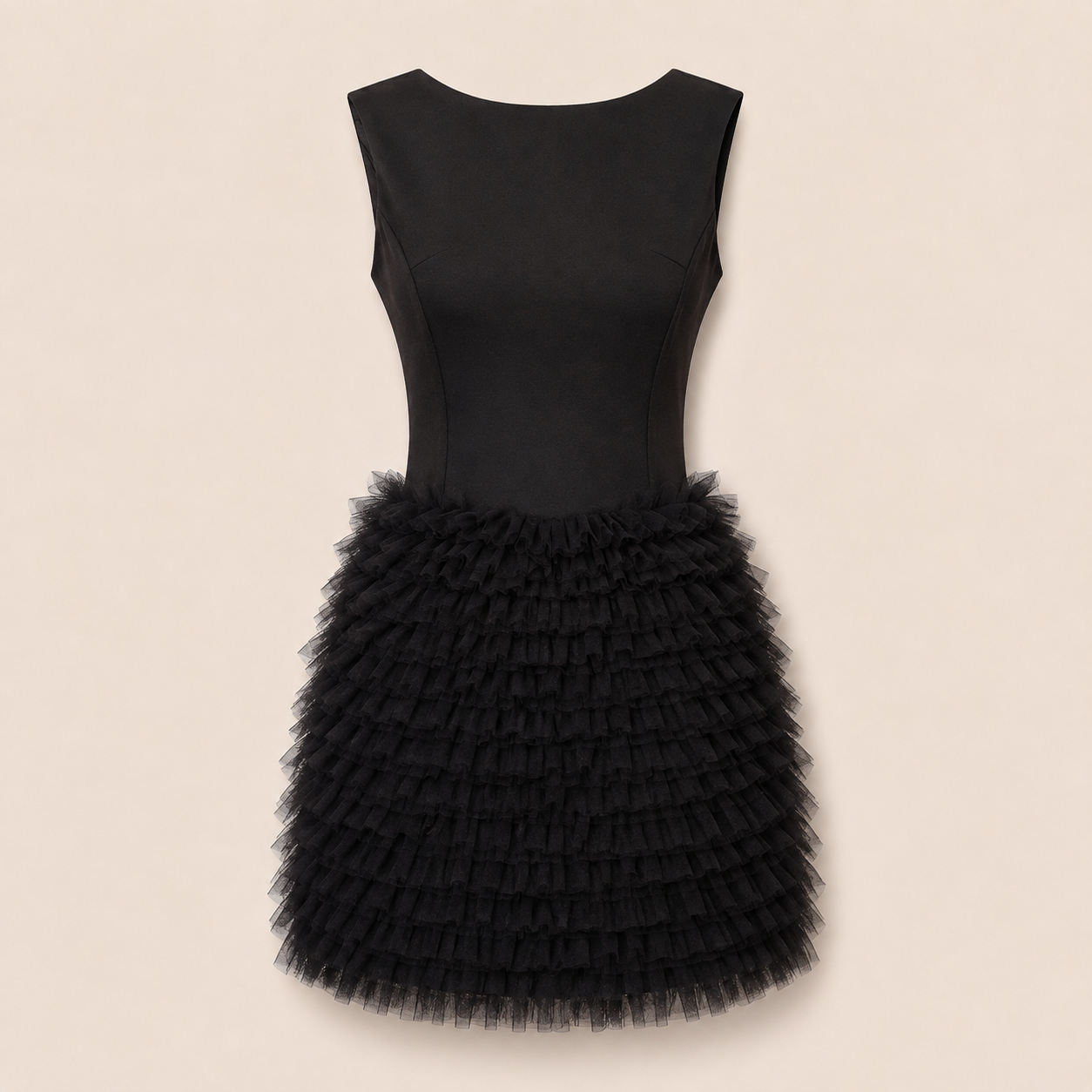 MME. TULLE RUFFLE MINI DRESS - NOIR