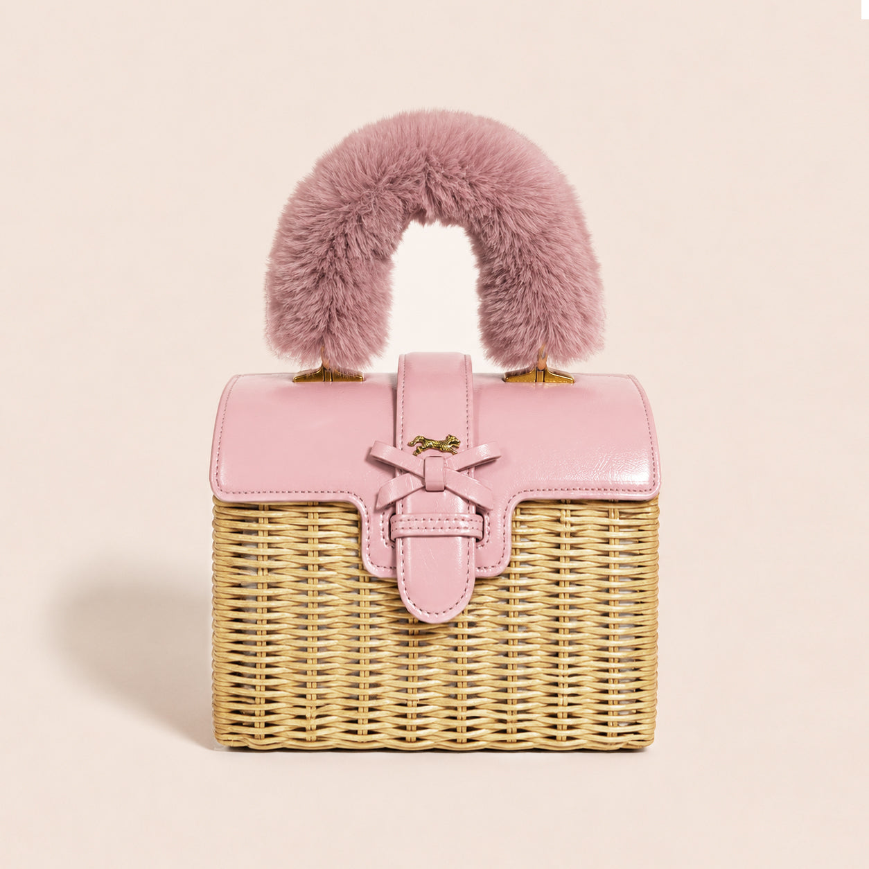 THE CARLTON BOW MINK BASKET 20cm - ROSE "Crushed Patent"