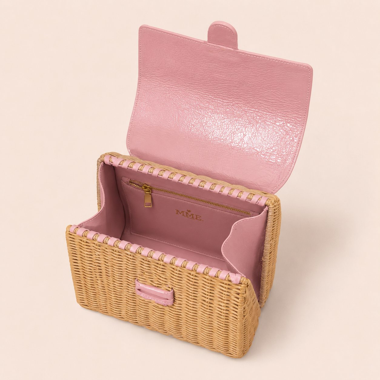 THE CARLTON BOW MINK BASKET 20cm - ROSE "Crushed Patent"