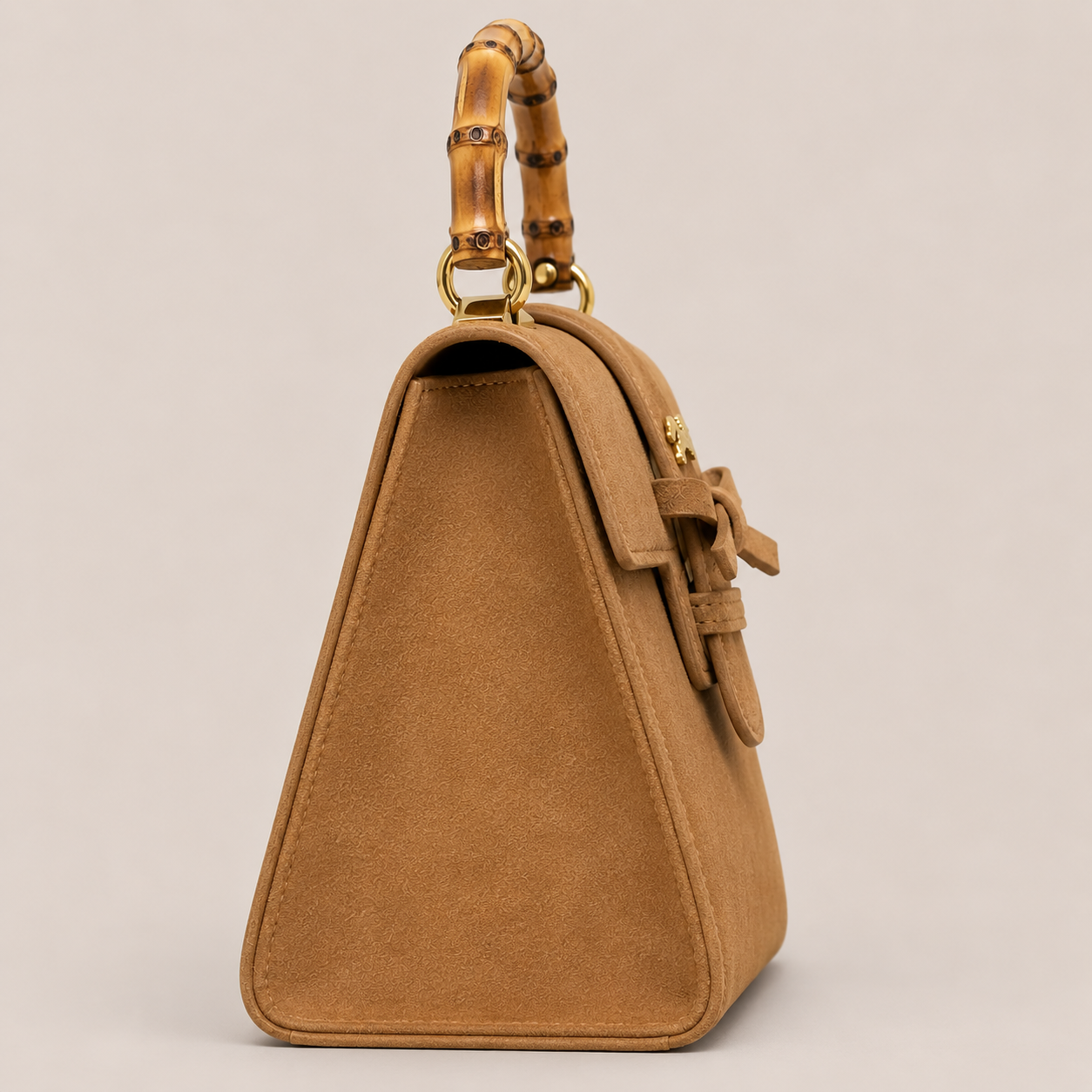 THE CARLTON BOW BAG 20cm - CAMEL Suede