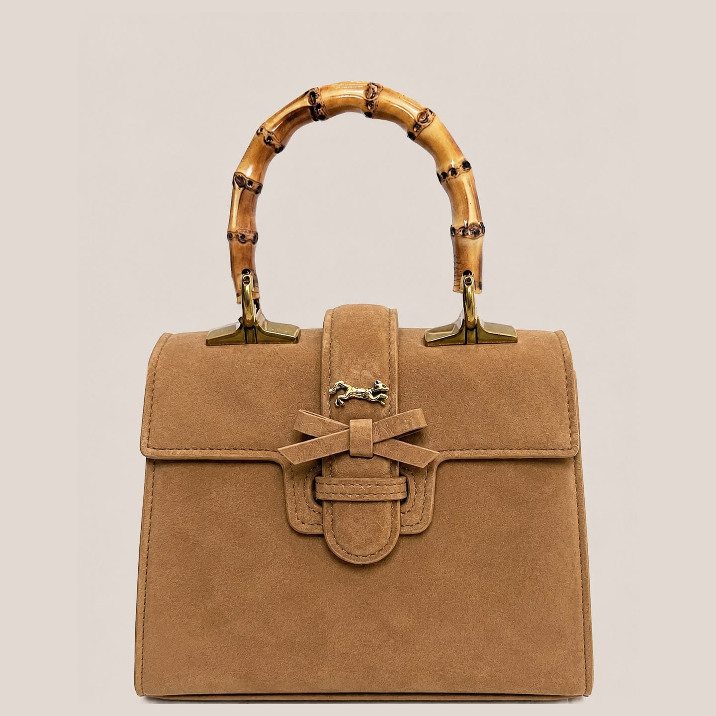 THE CARLTON BOW BAG 20cm - CAMEL Suede