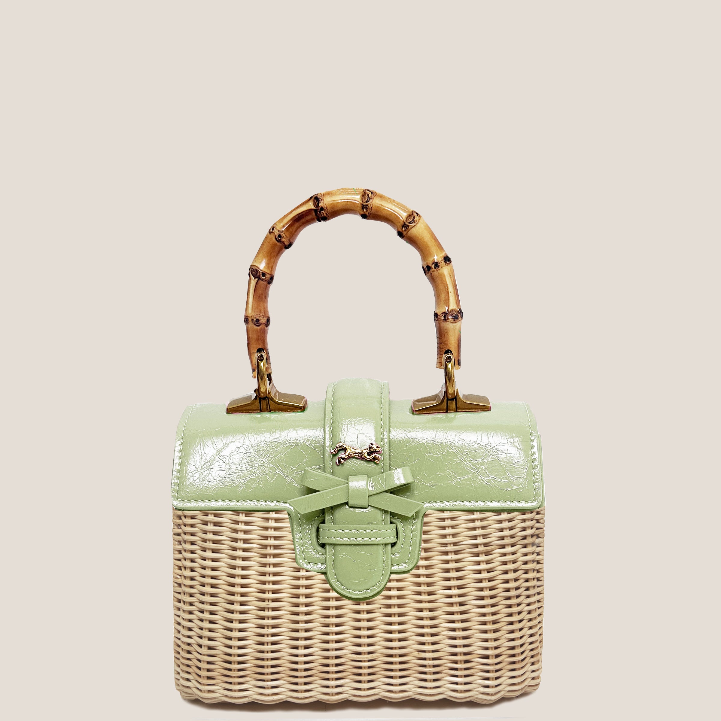 THE CARLTON BOW BAG BASKET 20cm - PISTACHIO "Crushed Patent"