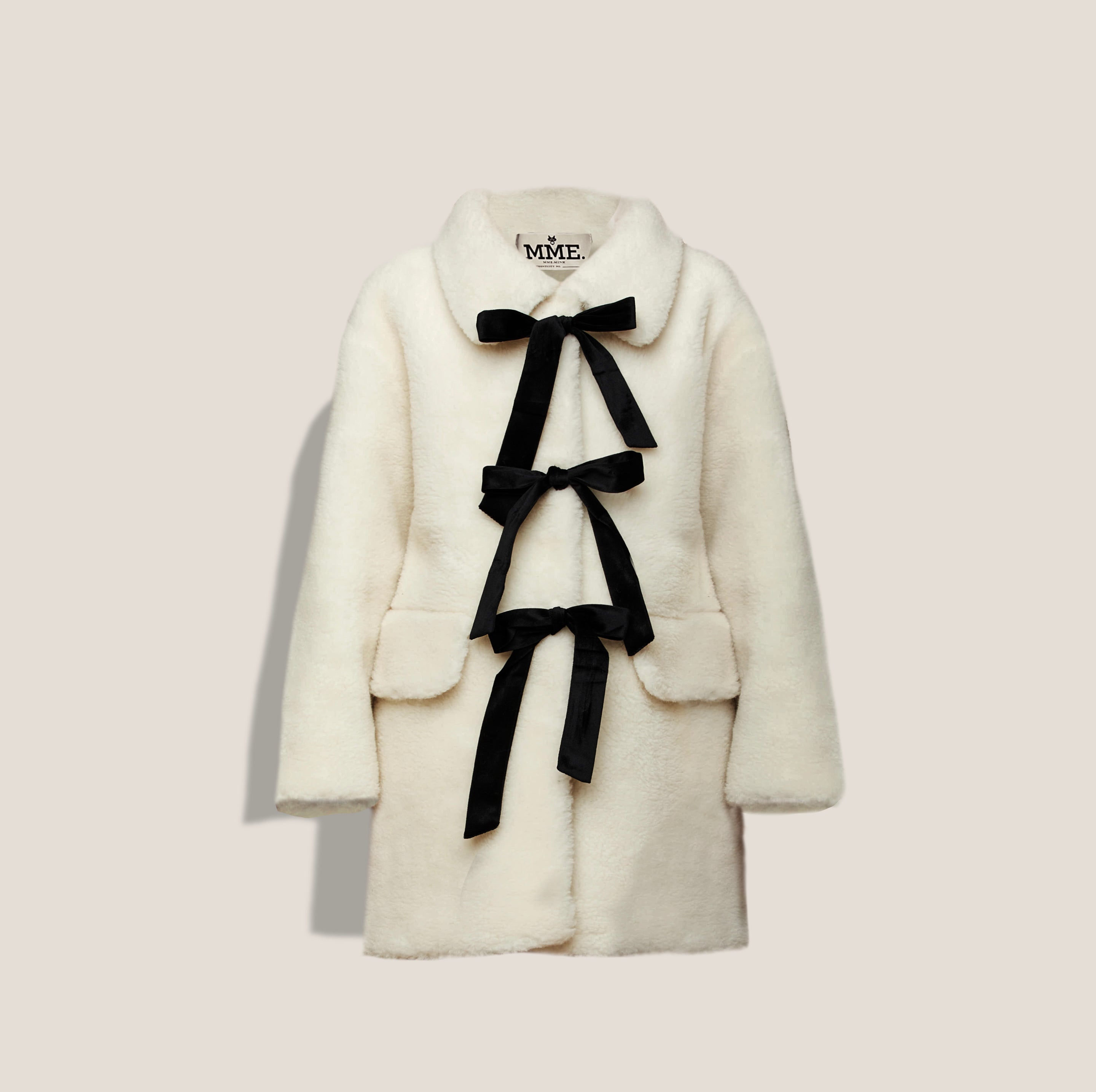 MINKY TEDDY BOW 3/4 COAT - NEIGE