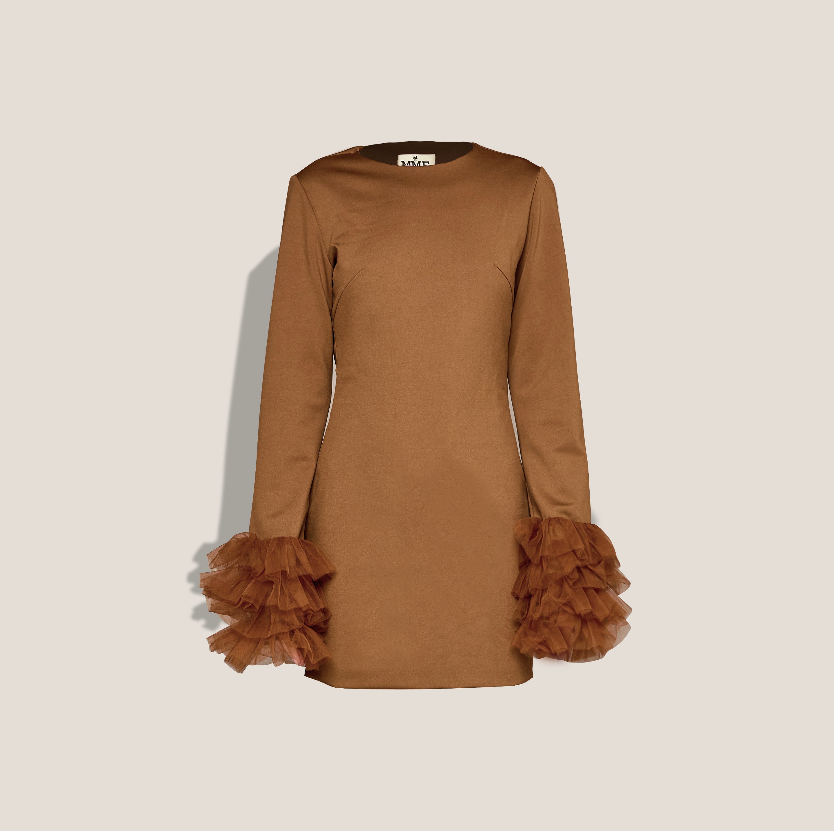 MME. TULLE COCKTAIL DRESS - COGNAC