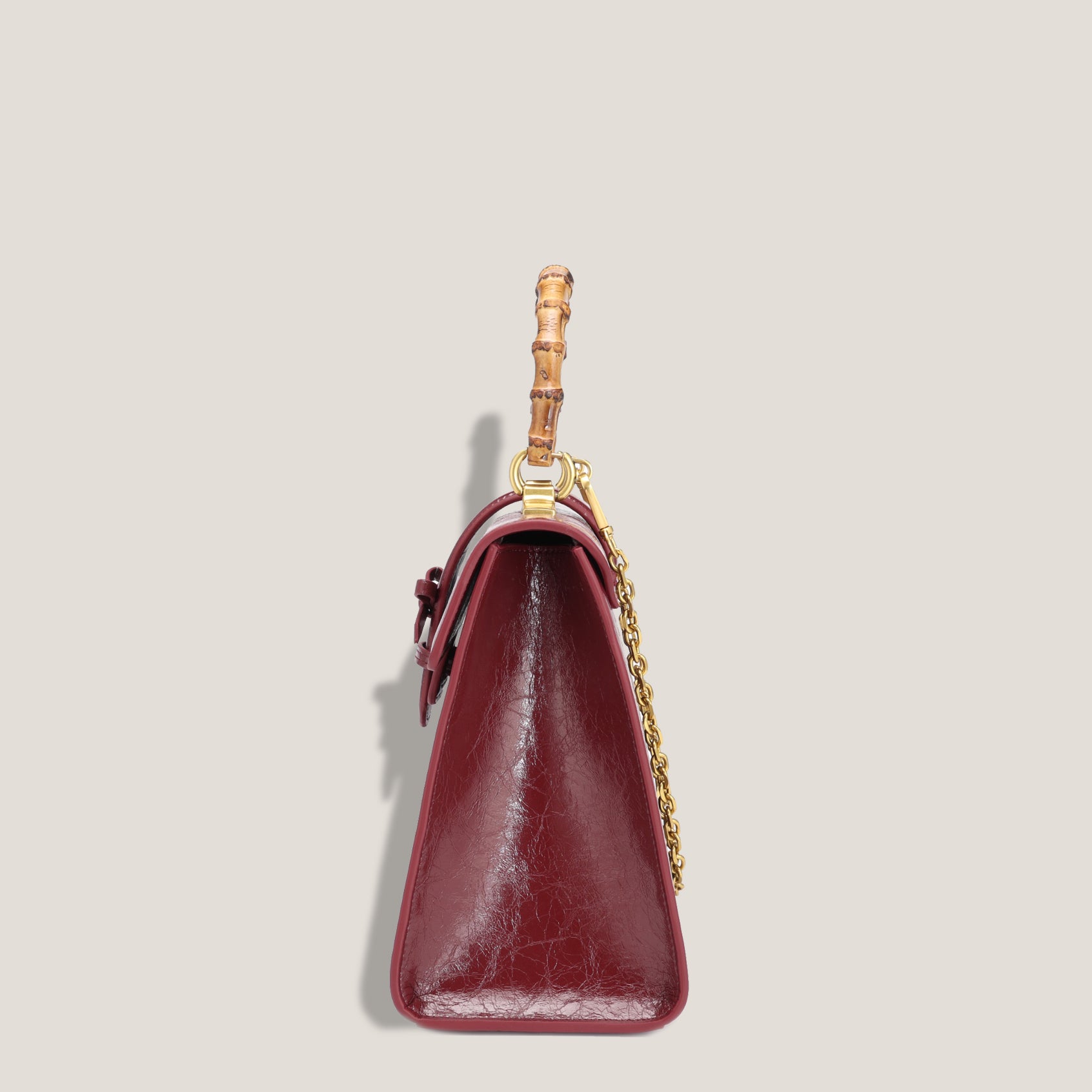 THE CARLTON BOW BAG 20cm - BURGUNDY "Crushed Patent"