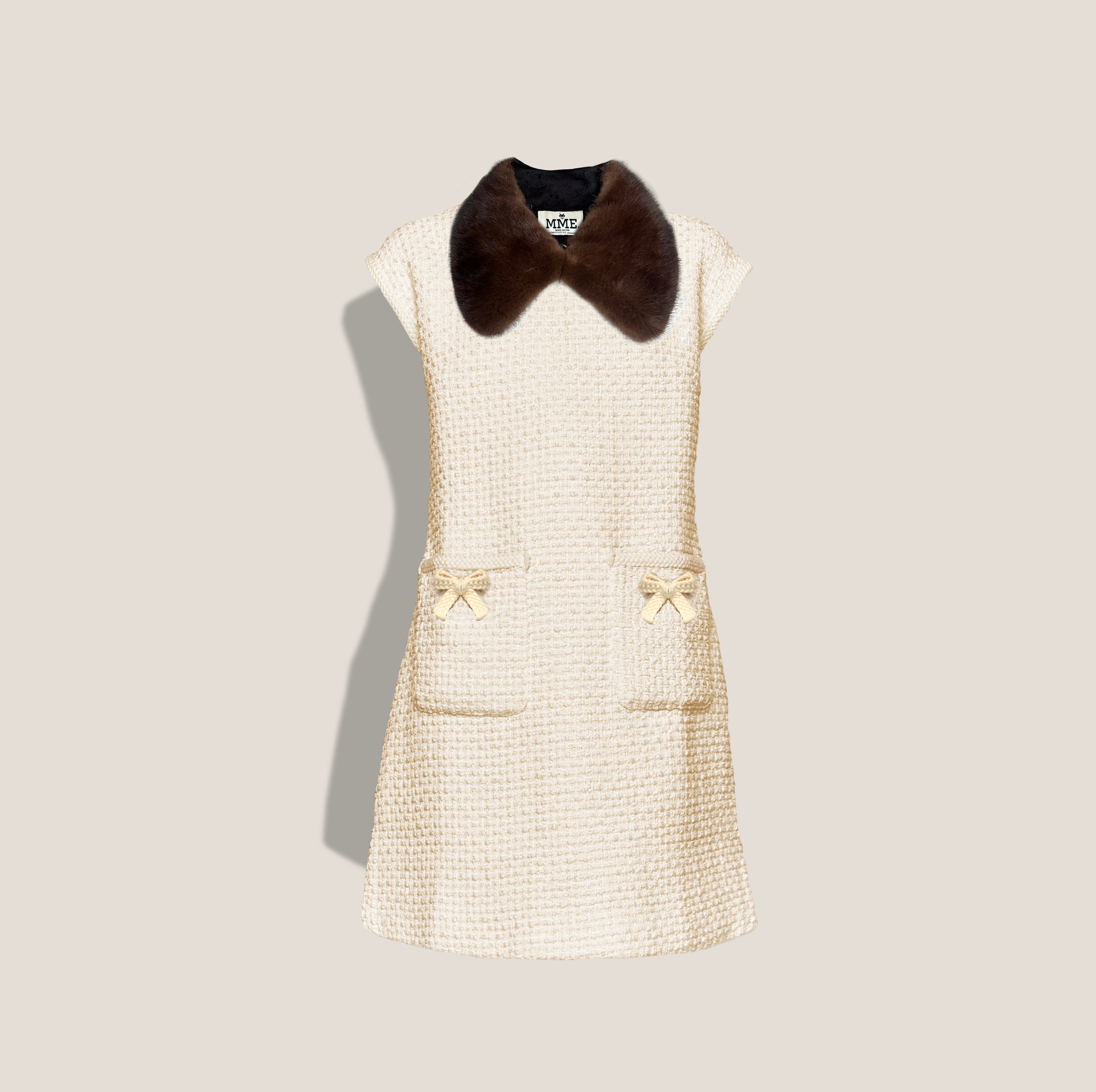 MME. TURLINGTON BOUCLÉ Dress + MINK Collar - CREME