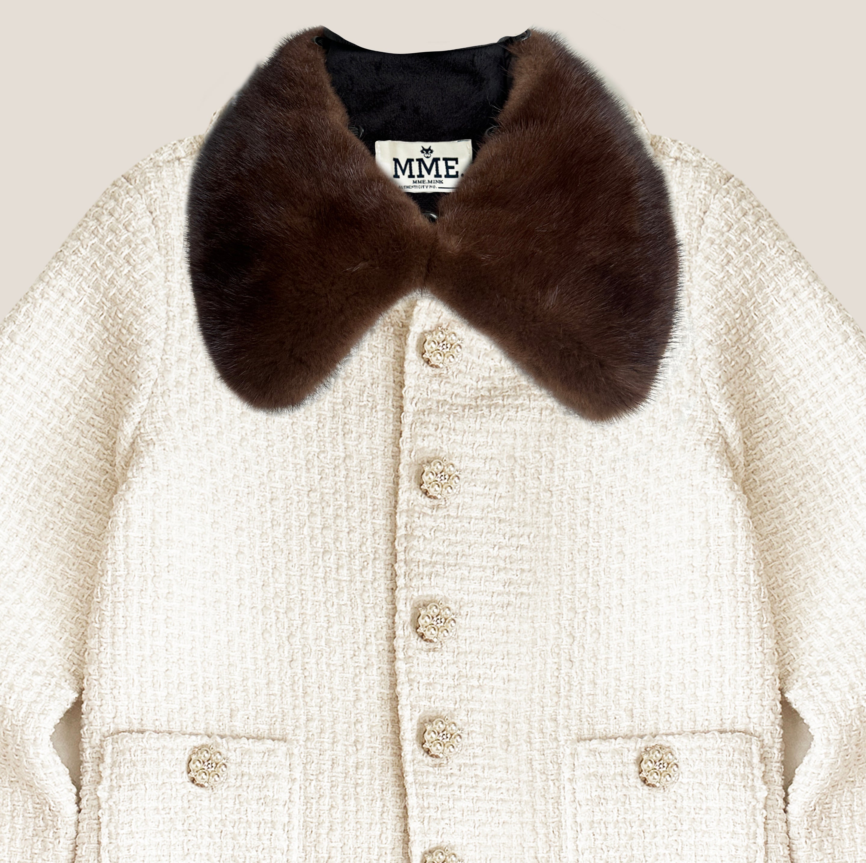 MME. AVANT GARDEN BOUCLÉ + MINK MINI SUIT - CREME