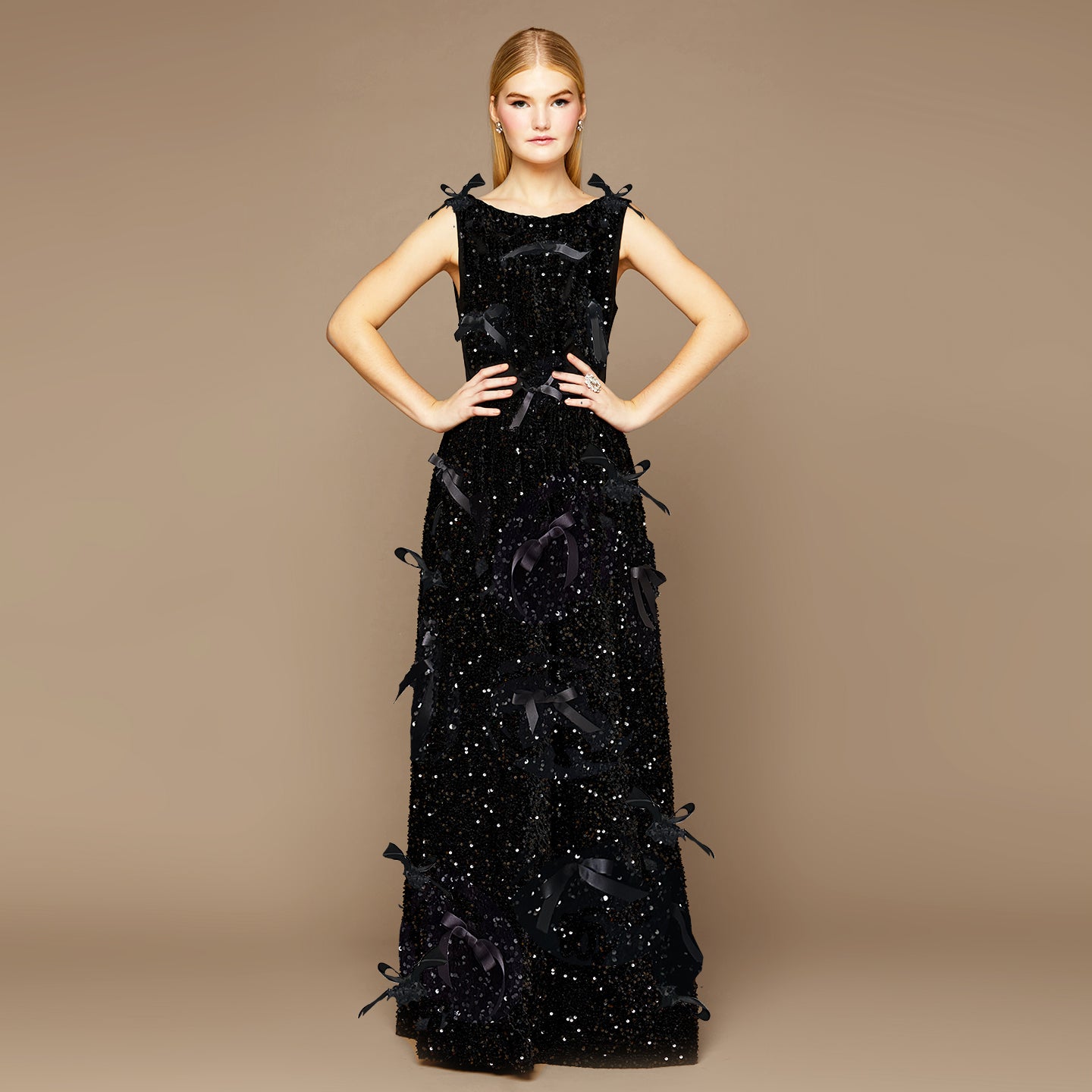 MME. CARLTON BOW SEQUIN DRESS - Noir