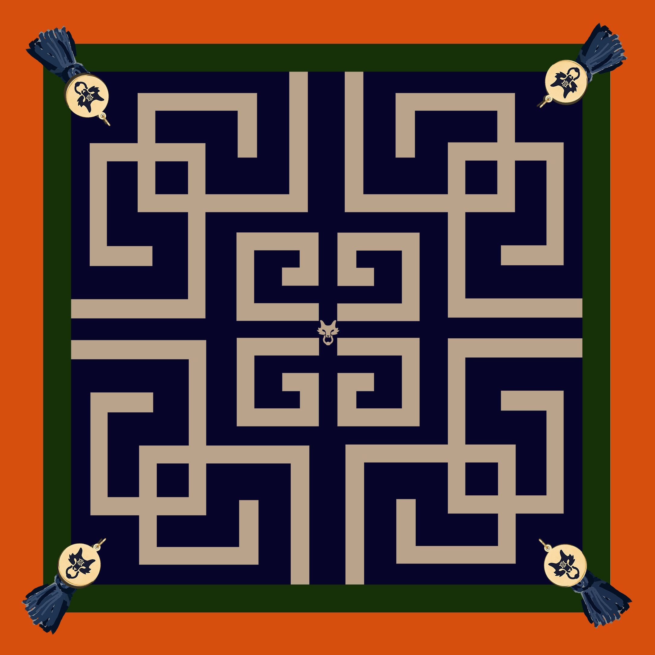 MME. SIGNATURE GREEK KEY SCARF 20"X20"
