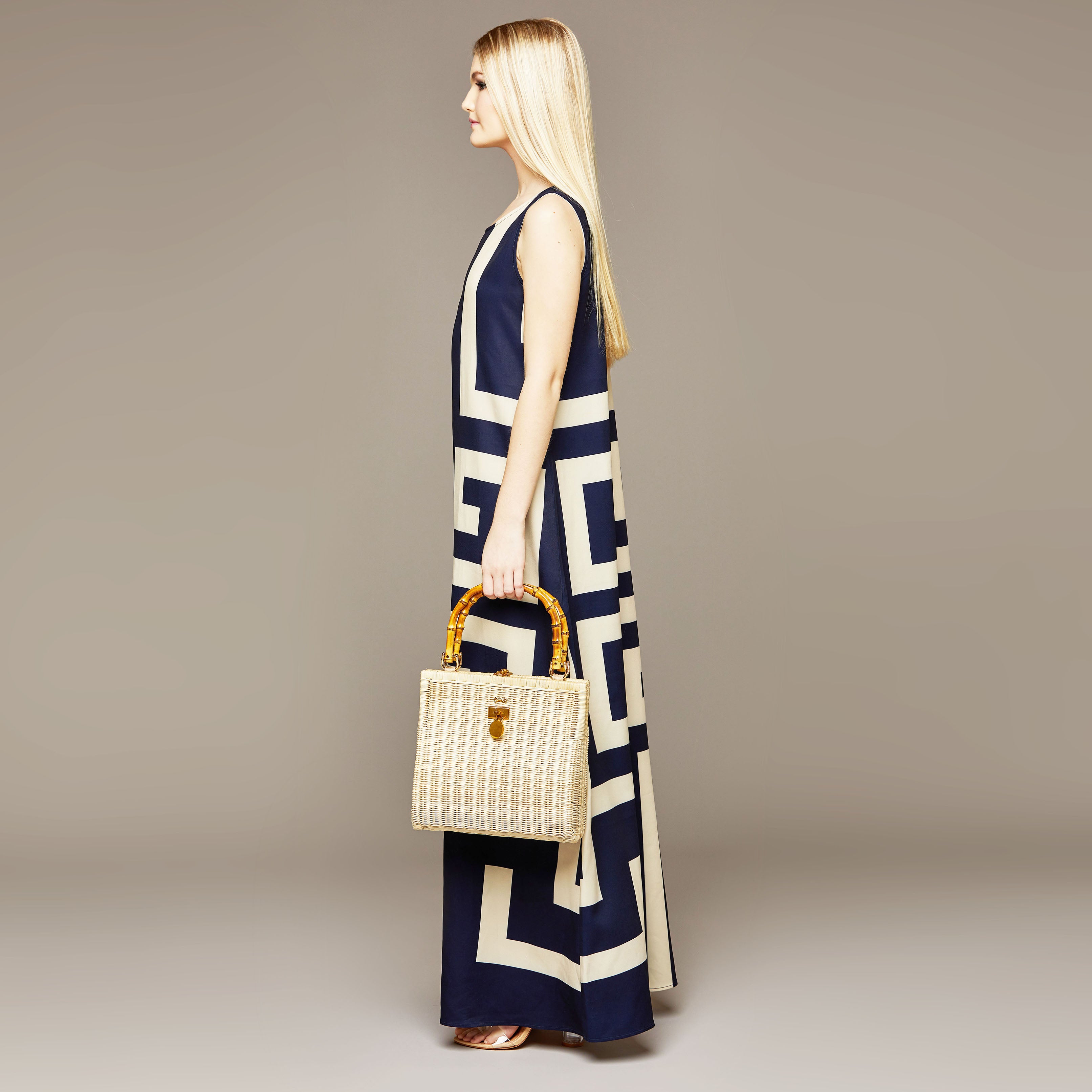 MME. Greek Key Dress Long - NAVY