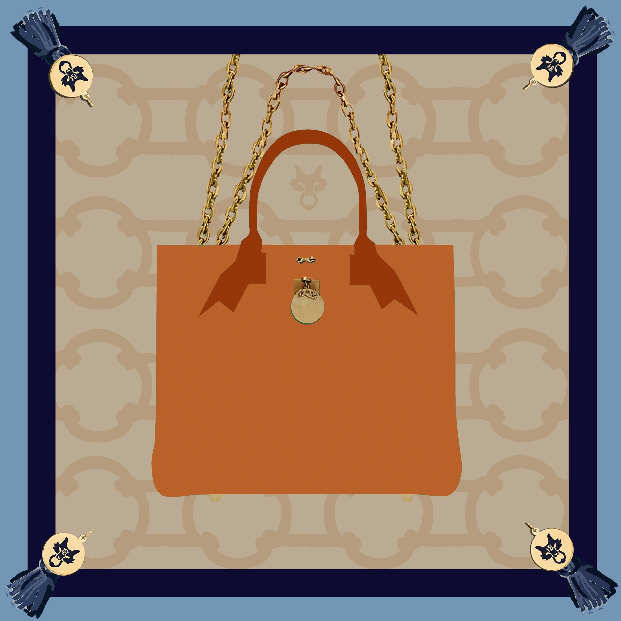 MME. FAMOUS "BRUNCH TOTE" IN CLEMENTINE SCARF 20"X20"
