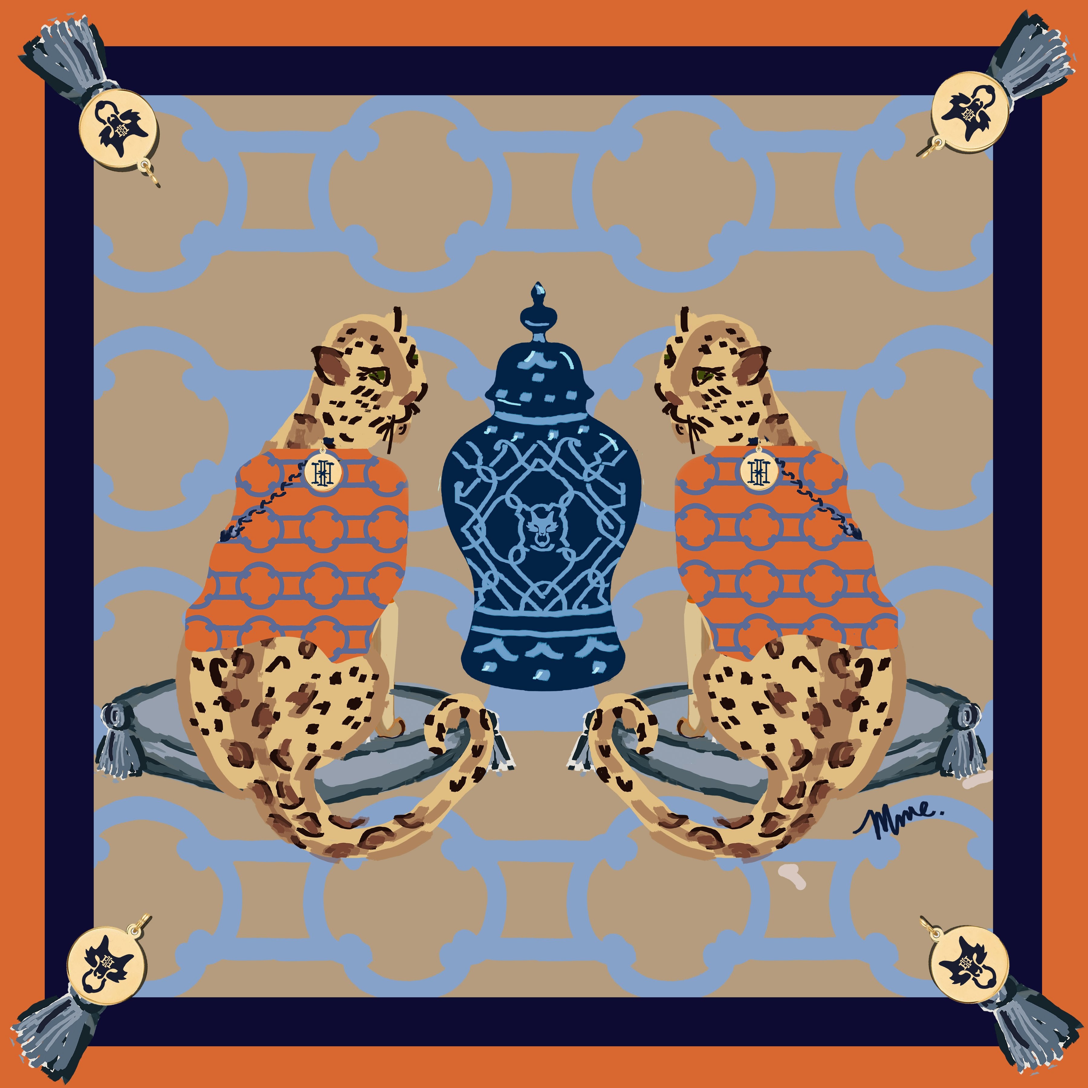 MME. SIGNATURE "LEOPARDS" IN CLEMENTINE SCARF 20"X20"