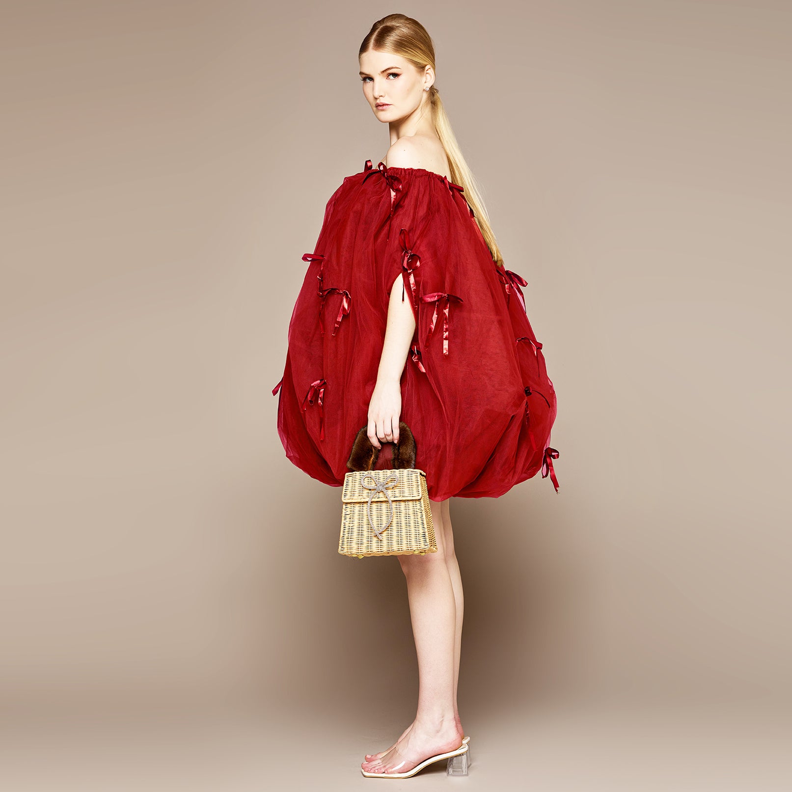 MME. TIE THE KNOT BUBBLE Dress - RED BURGUNDY