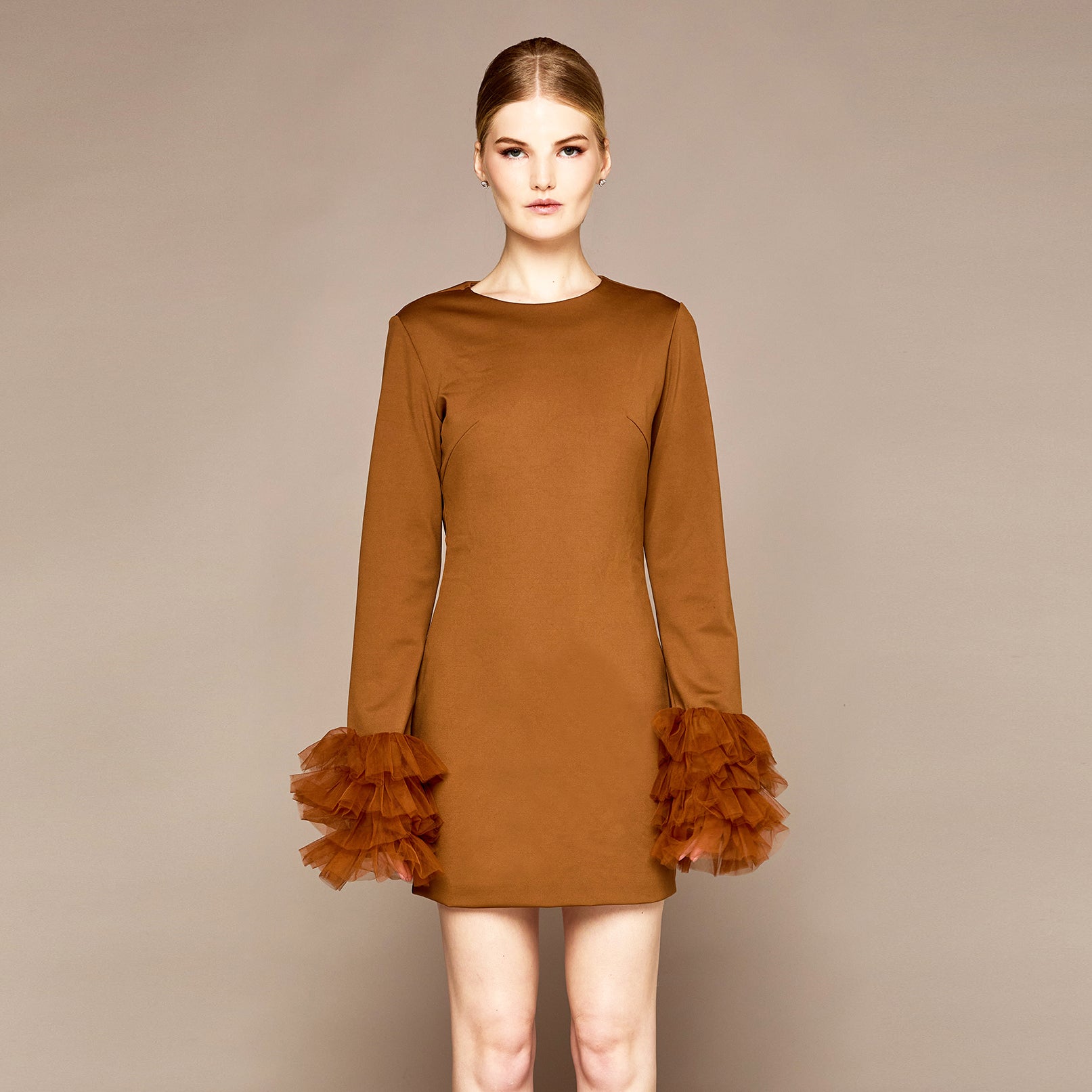 MME. TULLE COCKTAIL DRESS - COGNAC