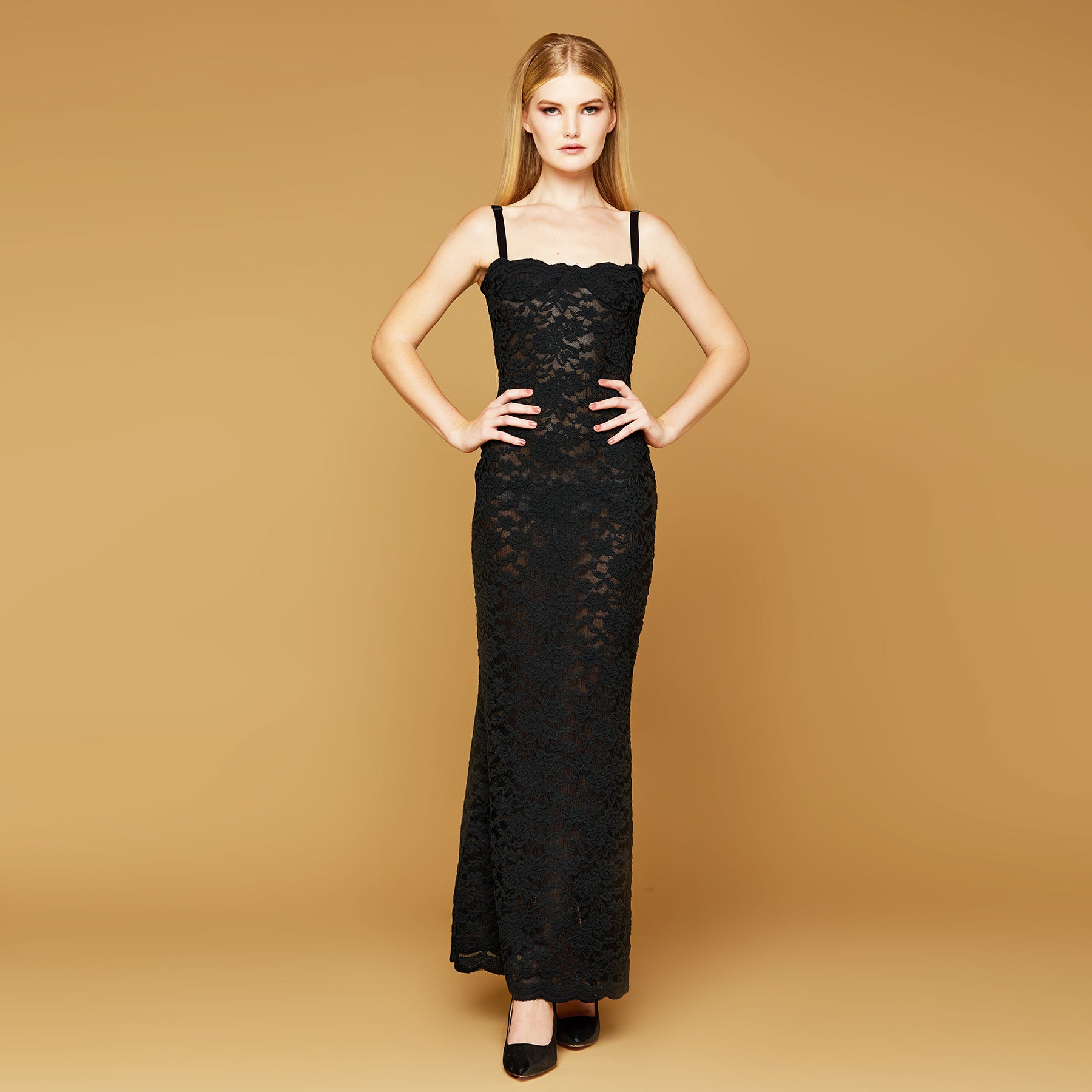 MME.MINK "LACEY SKINNY SLIP" Dress - NOIR