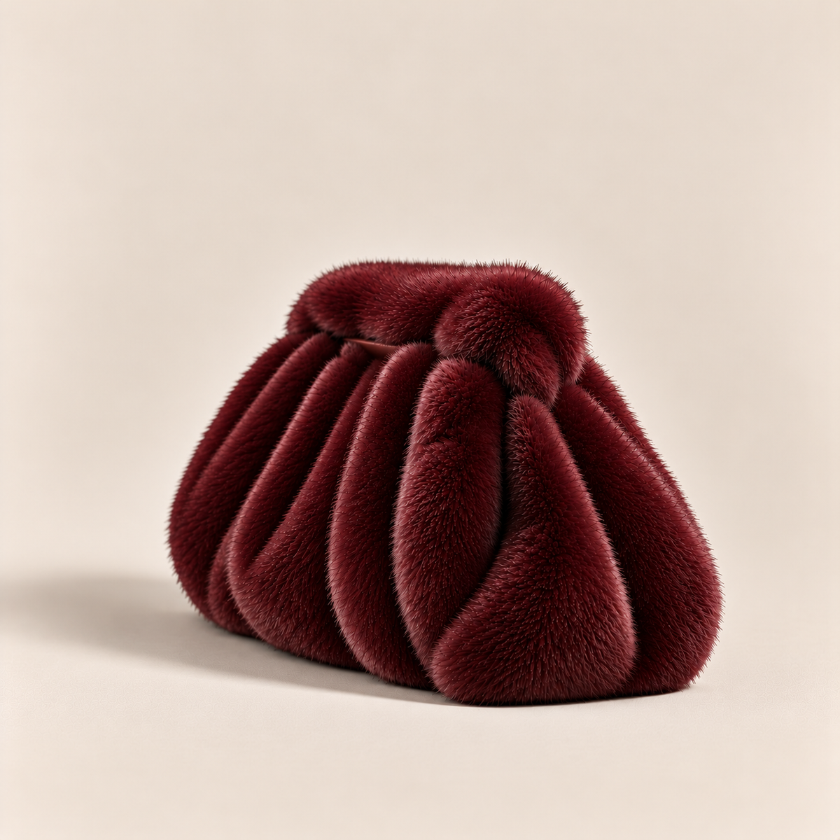 MME. PLEATED FUR CLUTCH - BURGUNDY/WINE