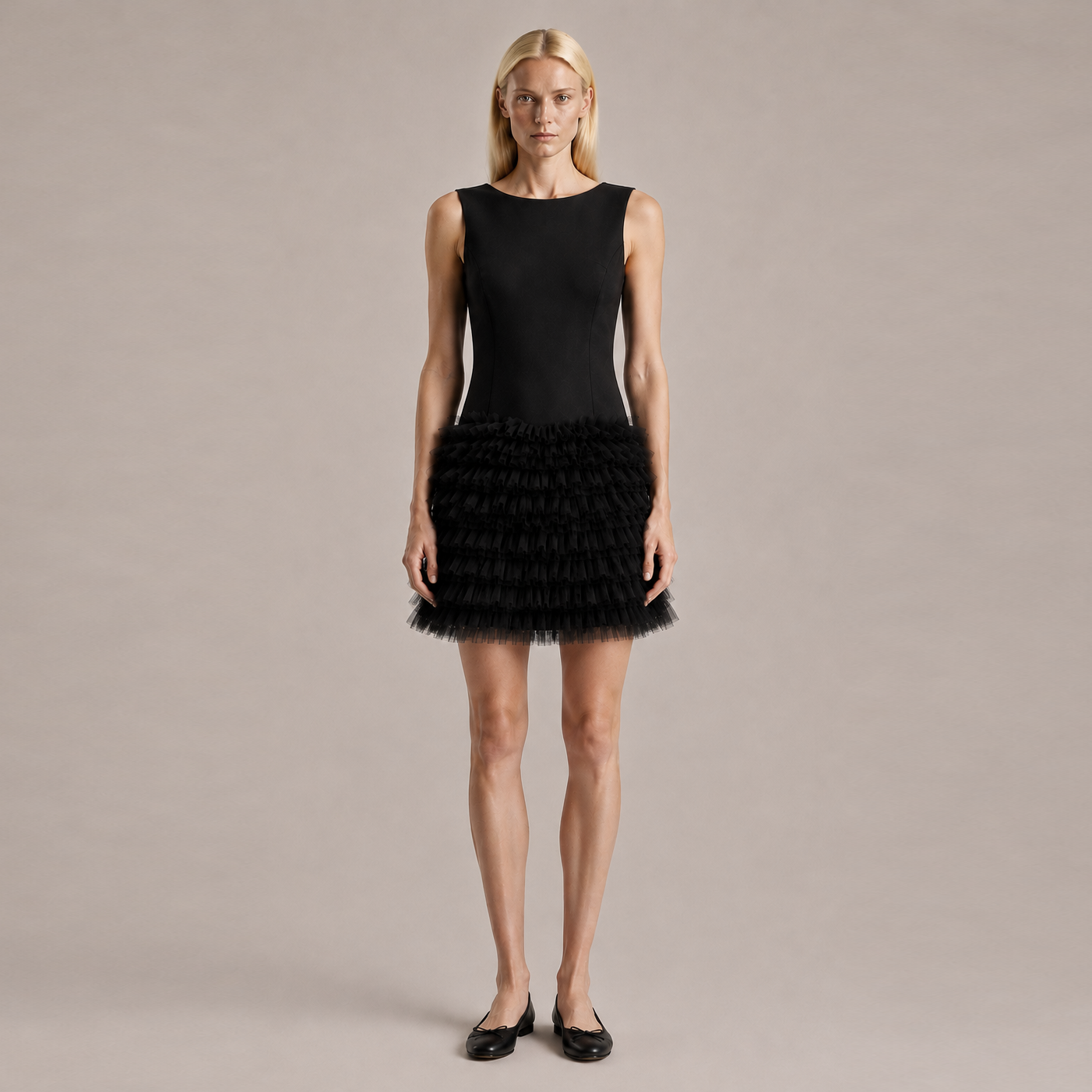 MME. TULLE RUFFLE MINI DRESS - NOIR