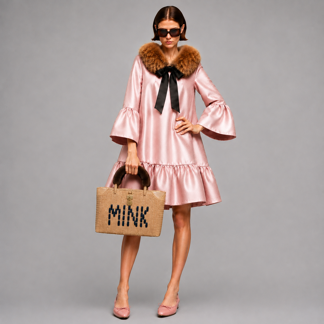 MME.MADISON SATIN TWILL DRESS - ROSE
