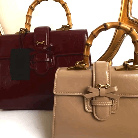 THE CARLTON BOW BAG 20cm - CAMEL "Crushed Patent"