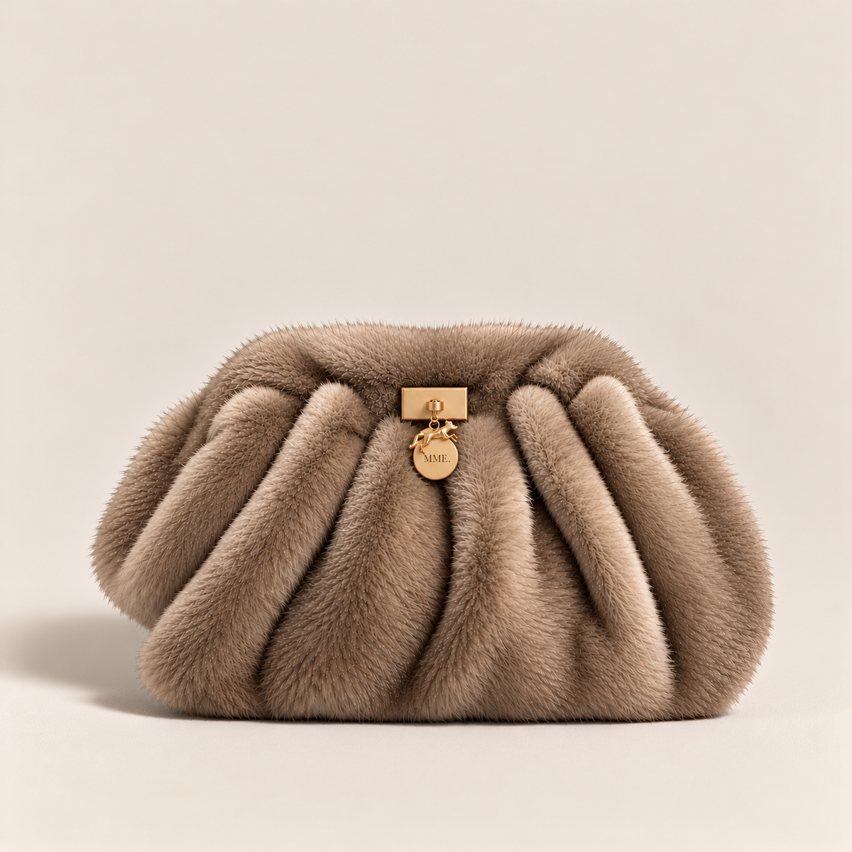 MME. PLEATED FUR CLUTCH - CAMEL