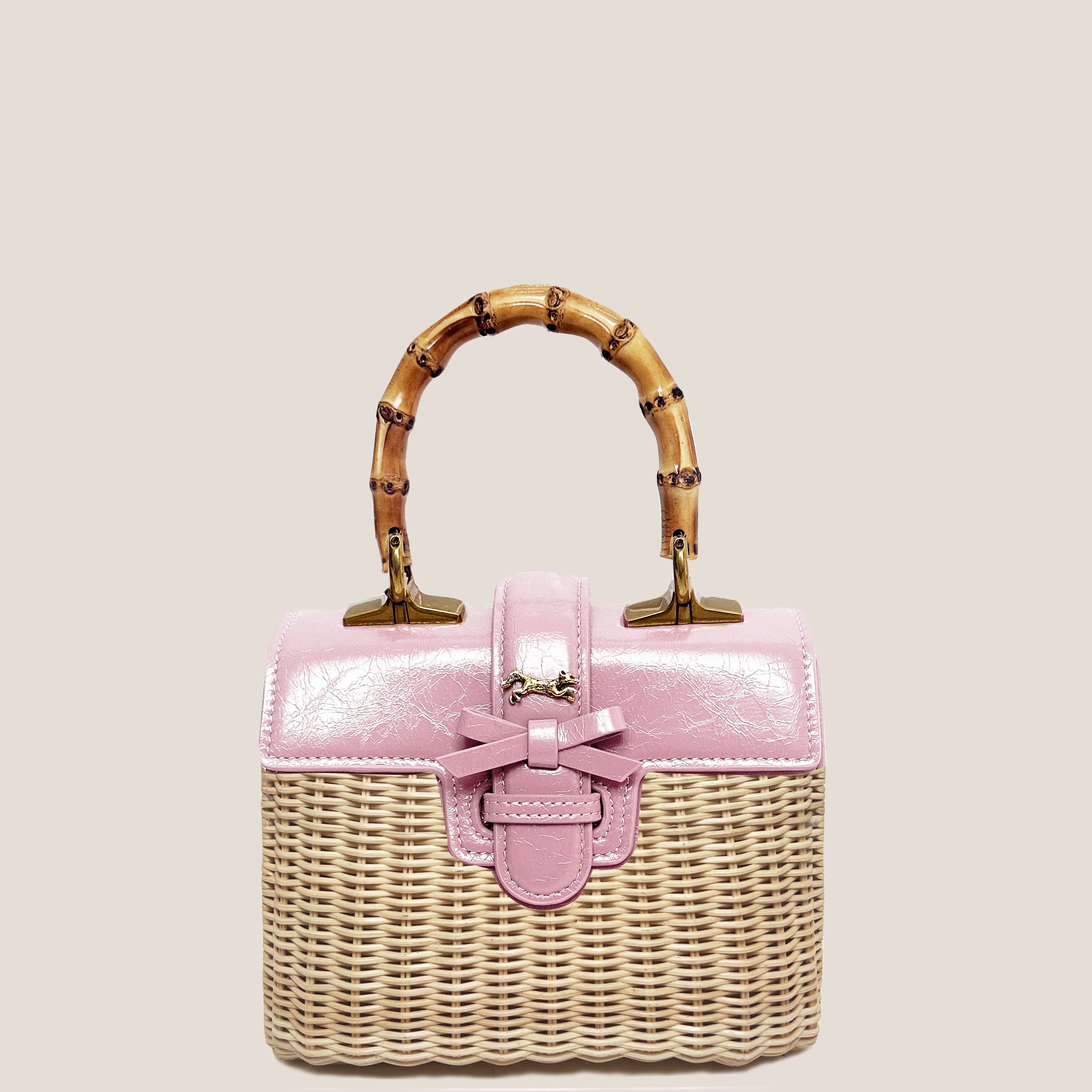 THE CARLTON BOW BAG BASKET 20cm - ROSE "Crushed Patent"