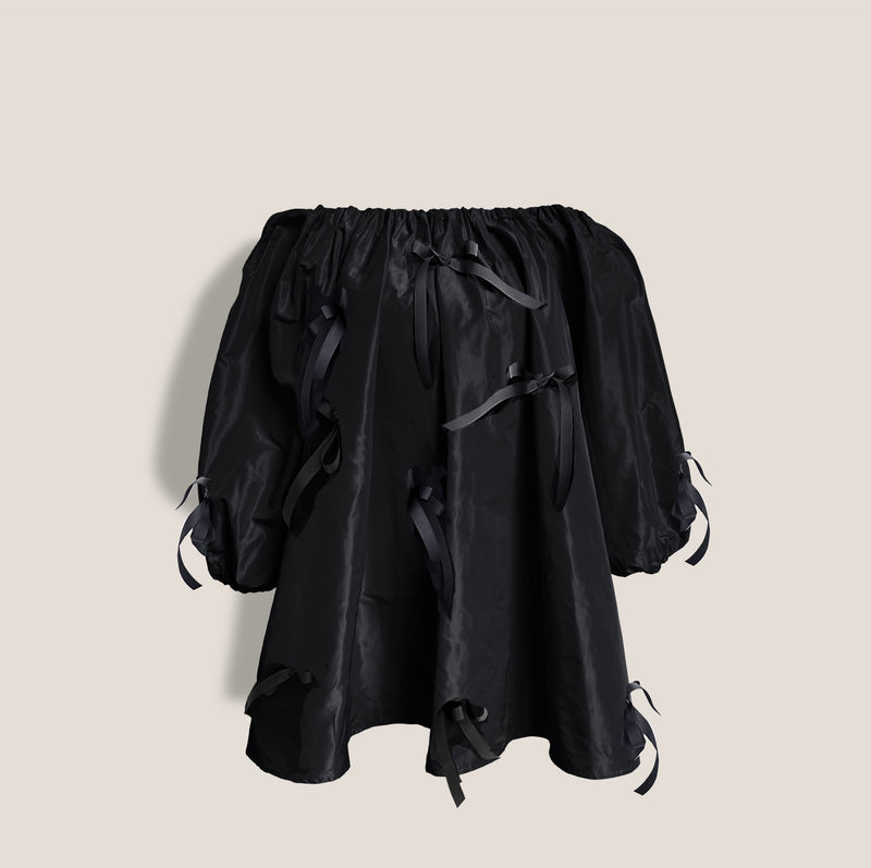 Mme.MINKMME. GRACE BOW Dress - Reversible MOSS/NOIR*