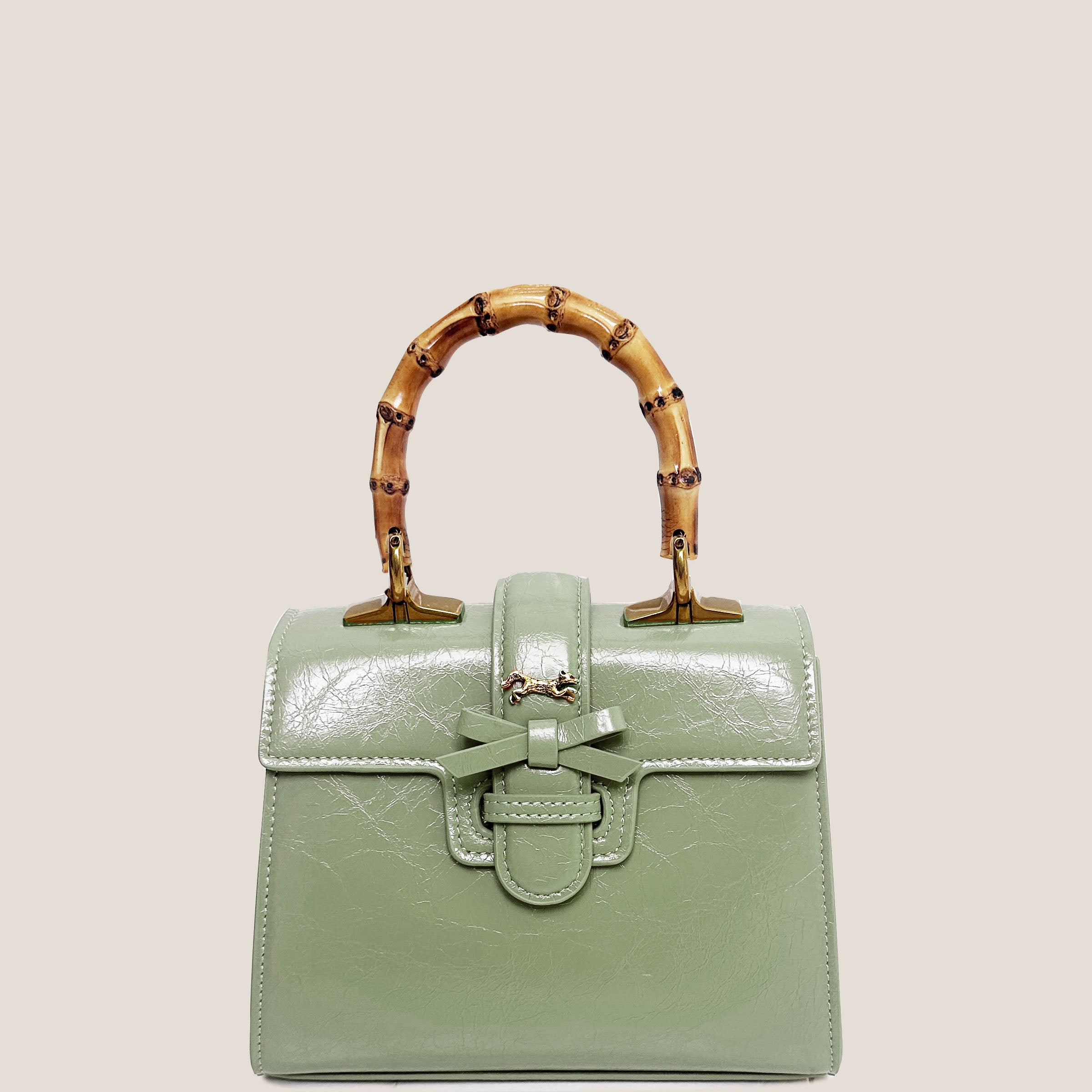 THE CARLTON BOW BAG 20cm - PISTACHIO "Crushed Patent"