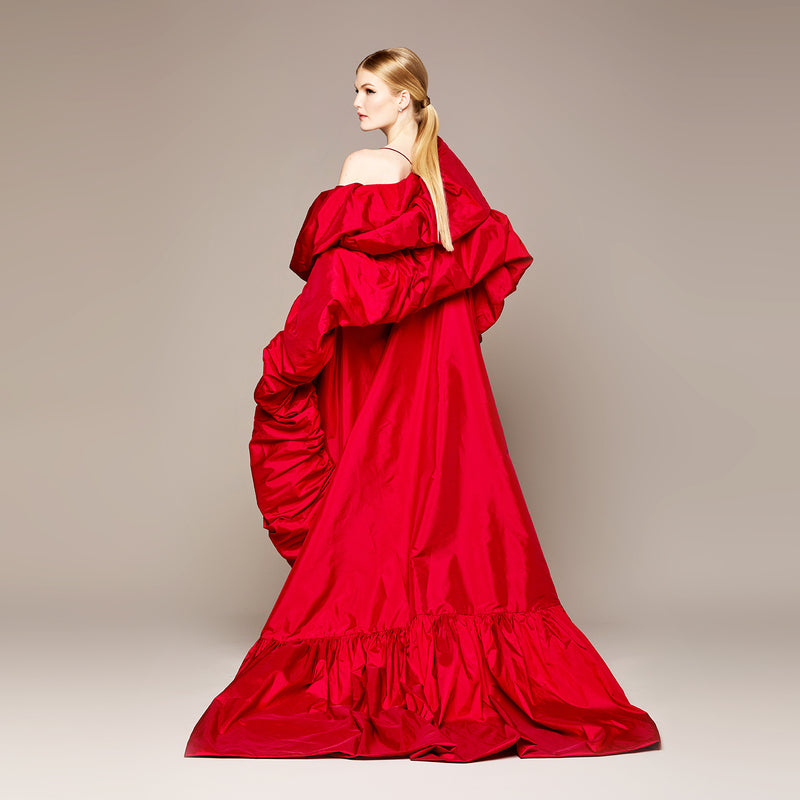 Mme.MINKMME. GWYNETH CAPE FOR HOLIDAY - Ruby