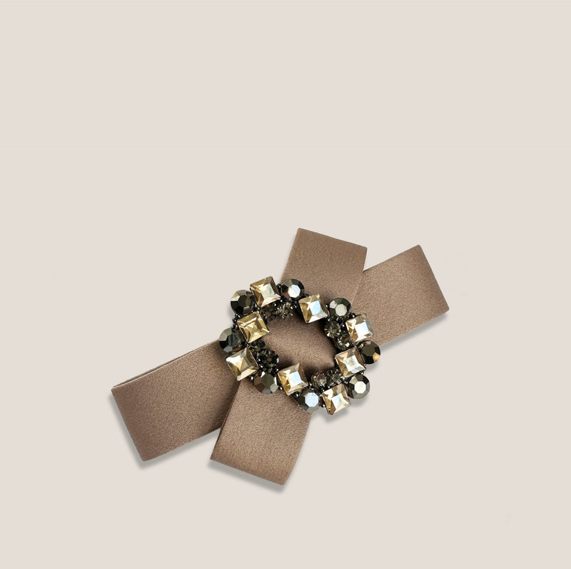 Mme.MINKMME.MINK HOLIDAY BOW HAIR BARRETTE - MOCHA