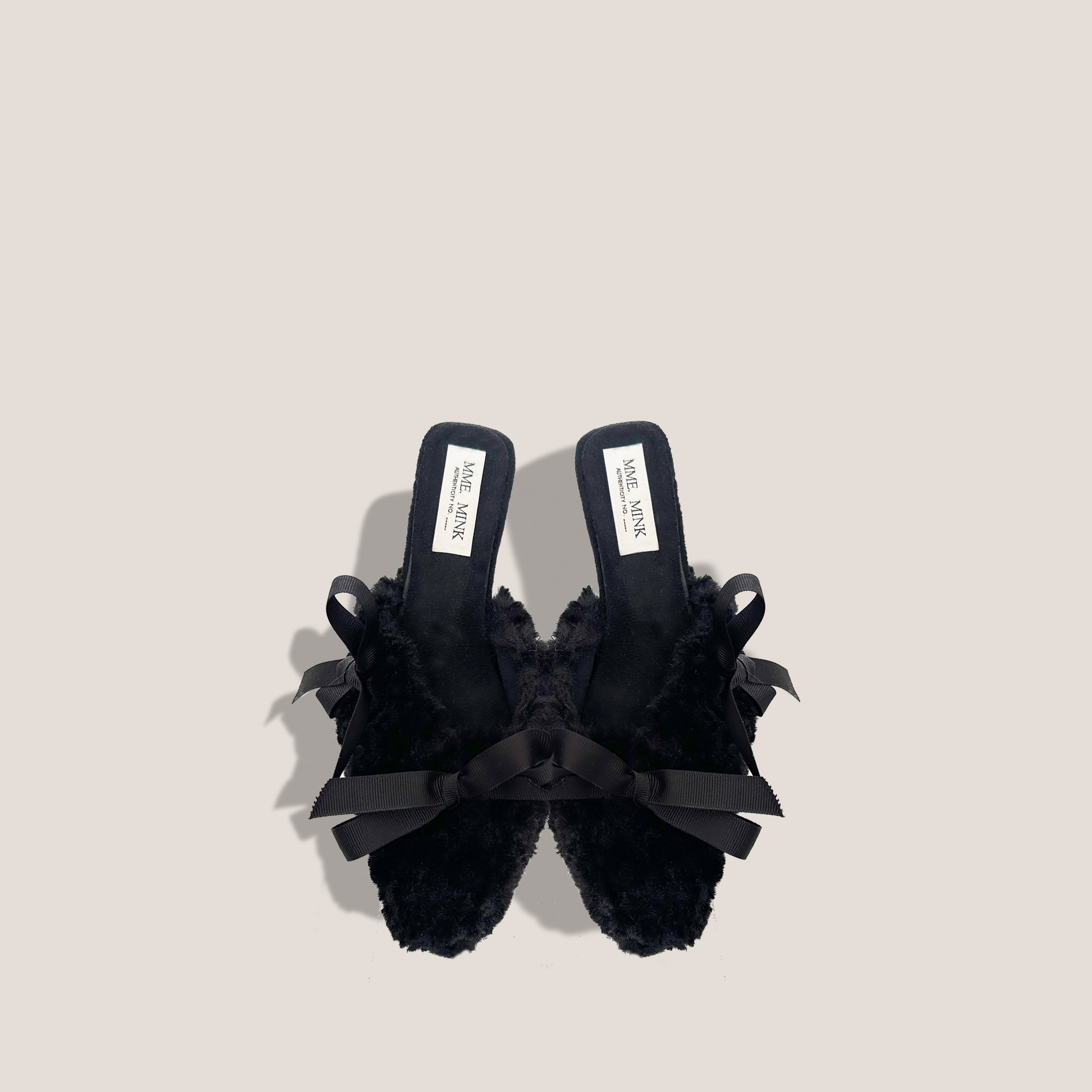 MEET MME.MINK BOW SHEARLING MULES