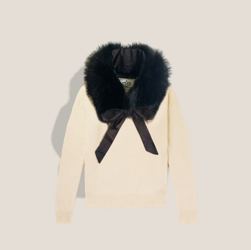 Mme.MINKMEET MME.MINK  Cashmere "Pully" - CREME+NOIR