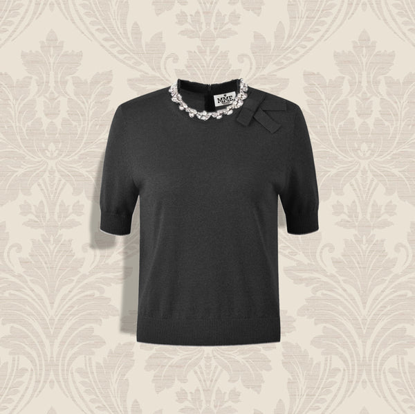 Mme.MINKMME. Jeweled Cocktail Sweater - Noir