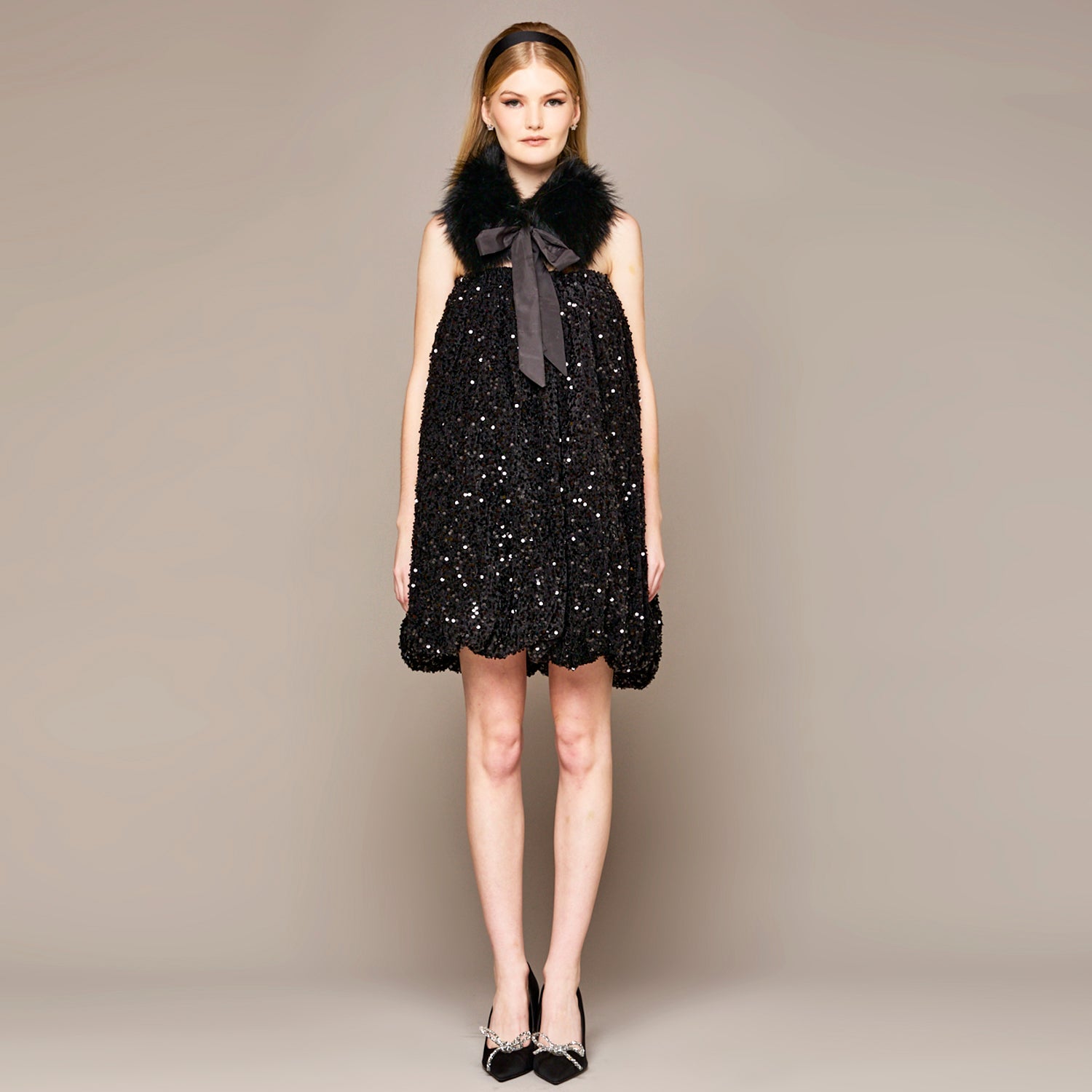 MME. "SEQUIN" BUBBLE FUR Dress - NOIR