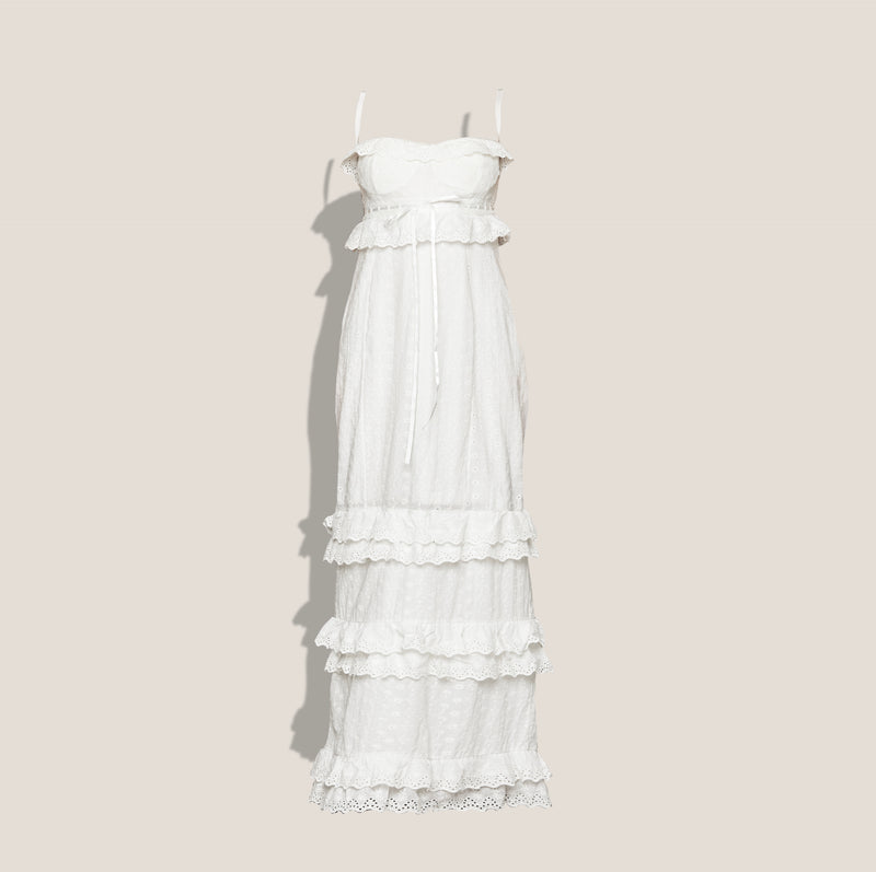 Mme.MINKMME. EYELET Garden Dress - BLANC