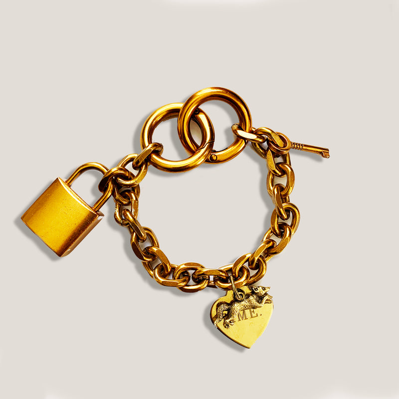 Gold Padlock and Keys Charm Bracelet