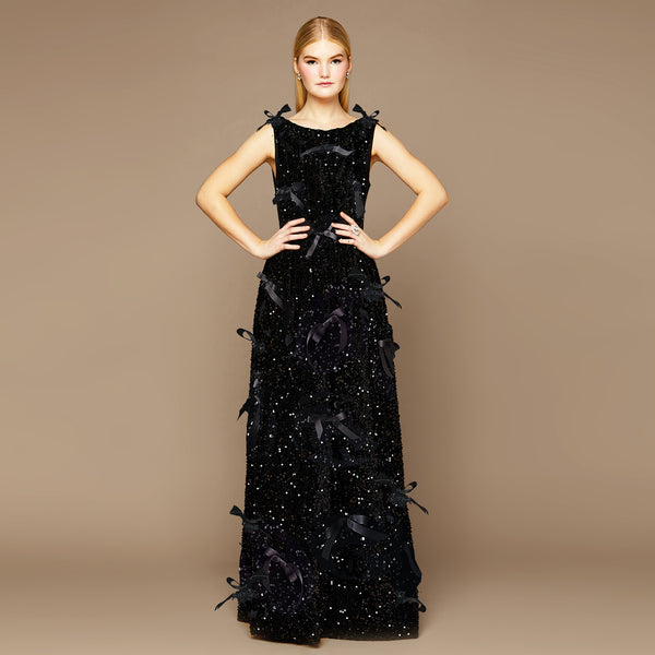 Mme.MINKMME. CARLTON BOW SEQUIN DRESS - Noir