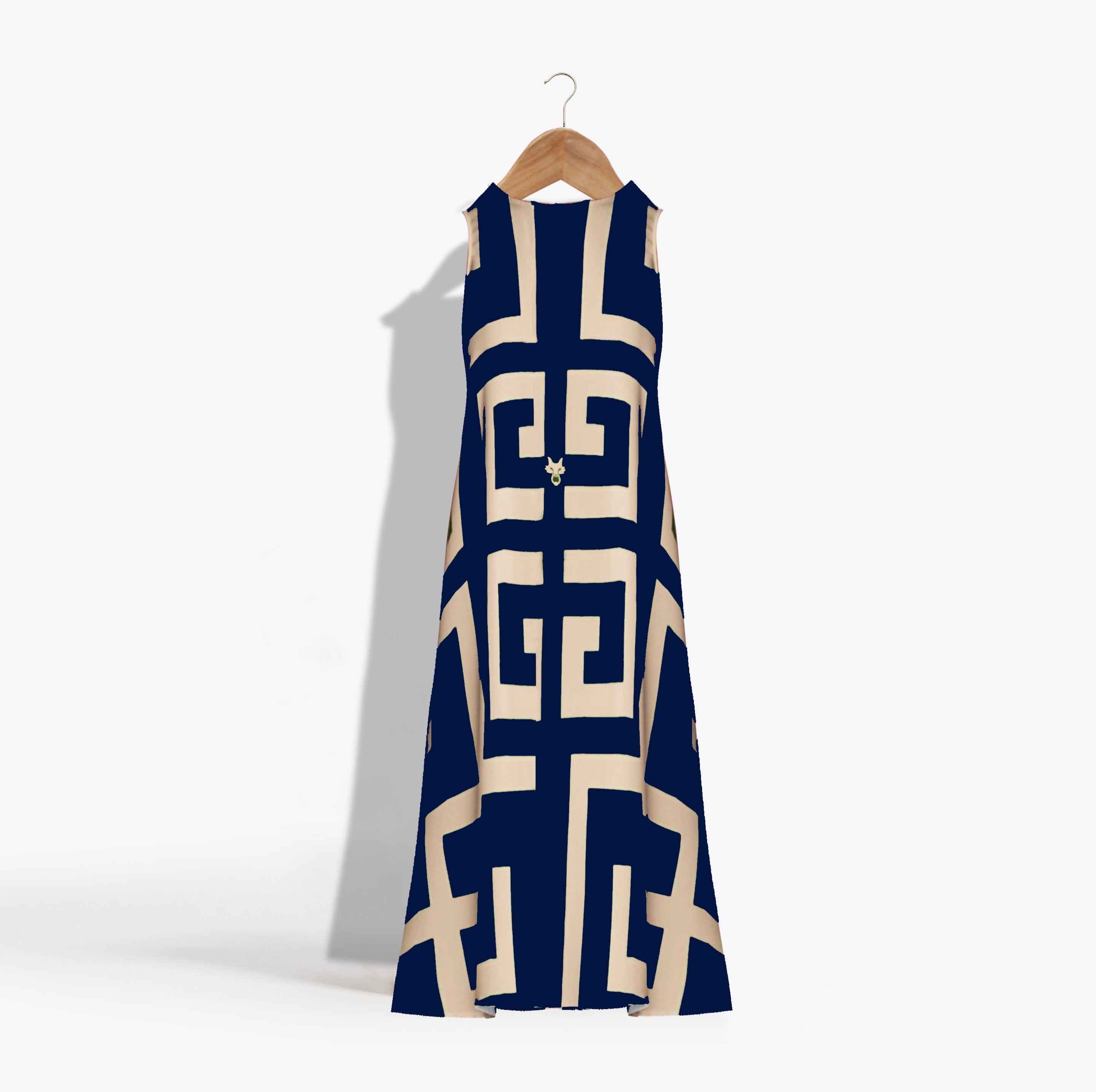 MME. Greek Key Dress Long - NAVY