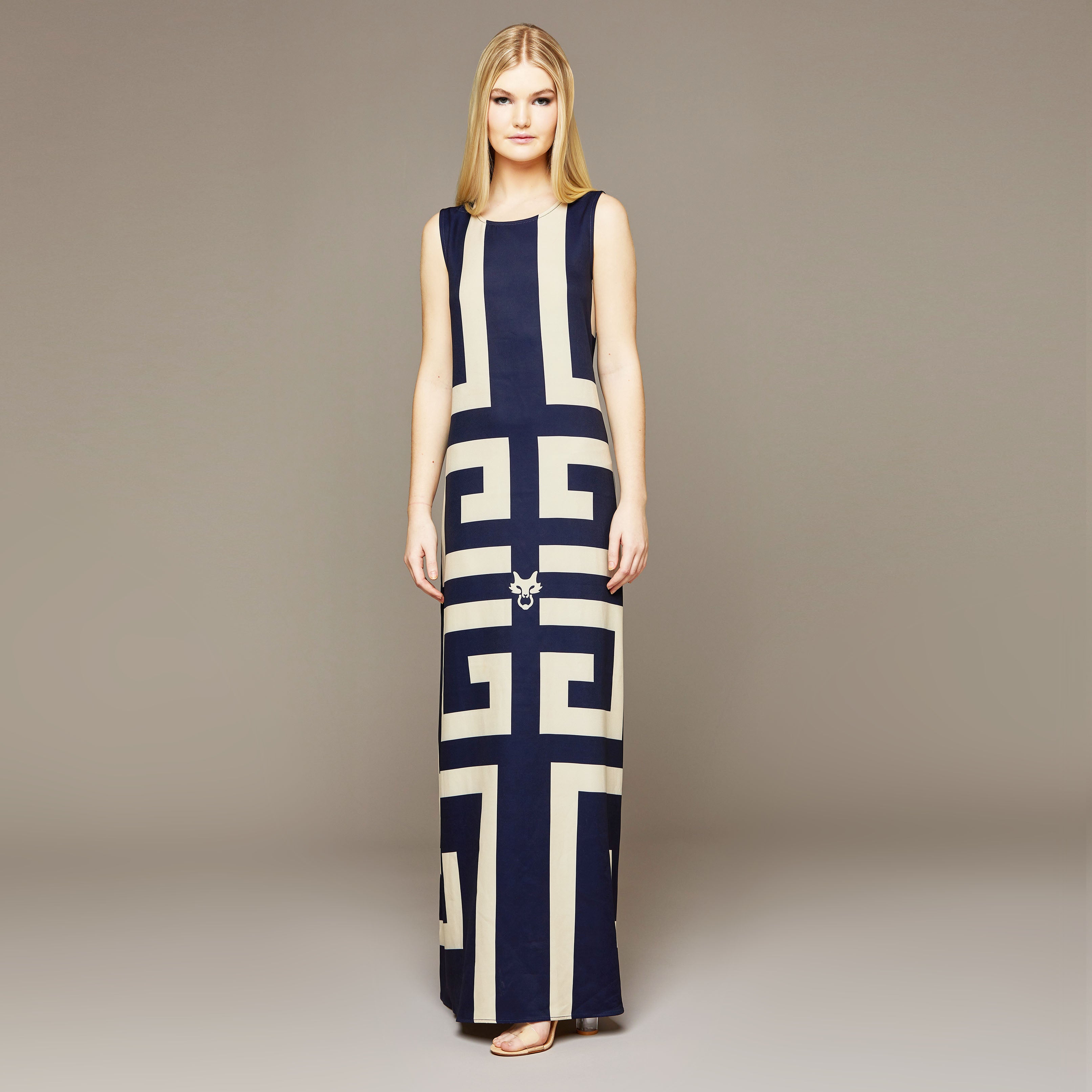 MME. Greek Key Dress Long - NAVY