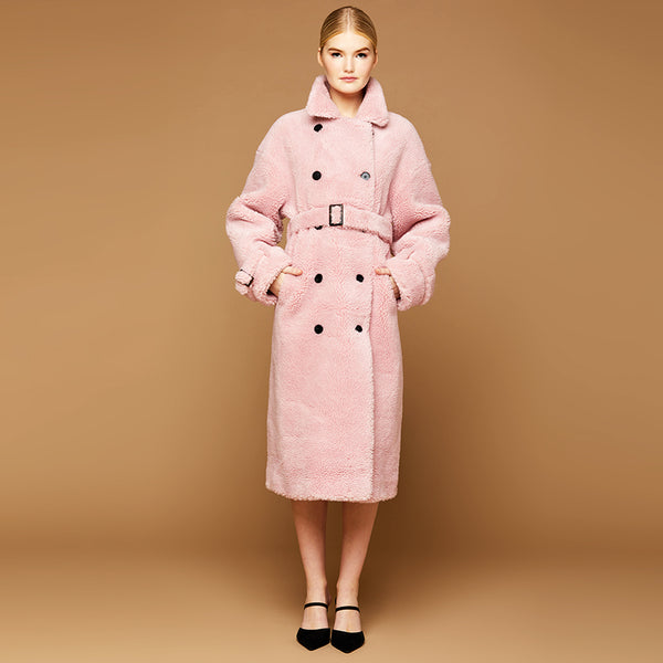 Mme.MINKMME. TEDDY TRENCH COAT  - Ice Rose