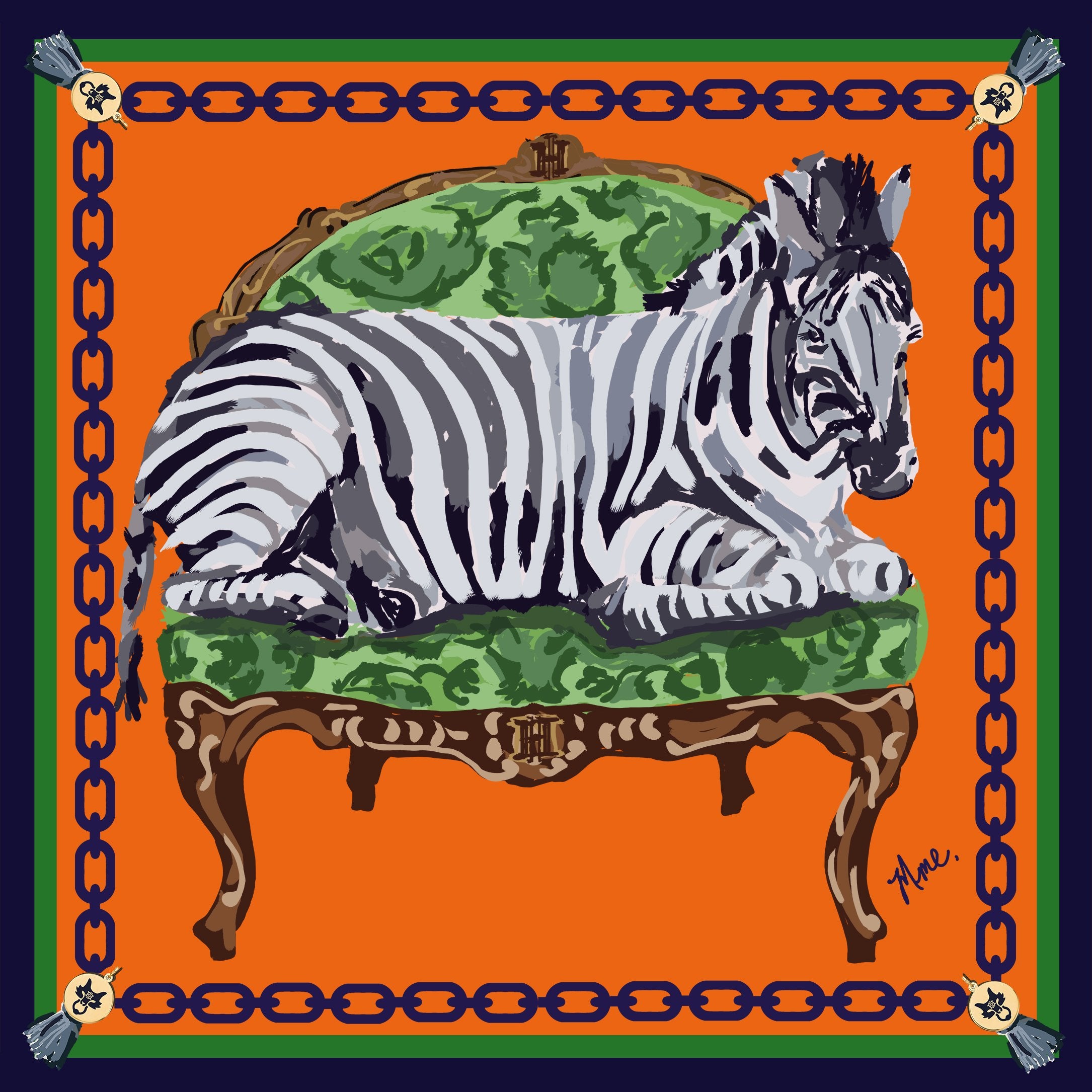 MME. SIGNATURE "HAUTE ZEBRA" IN CLEMENTINE SCARF 20"X20"